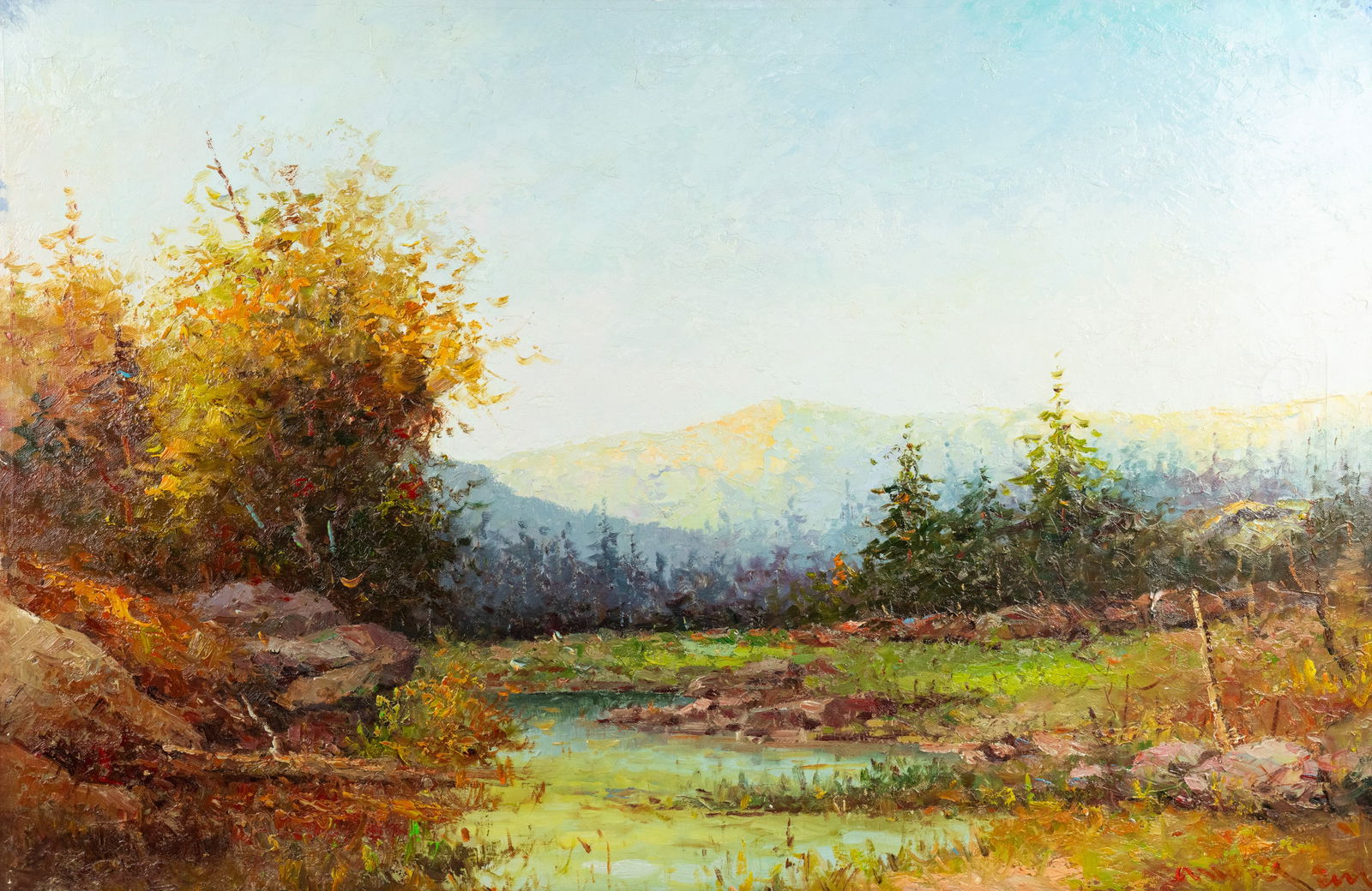 Impressionist Mountain Landscape Oil on Canvas Painting (1 of 11)