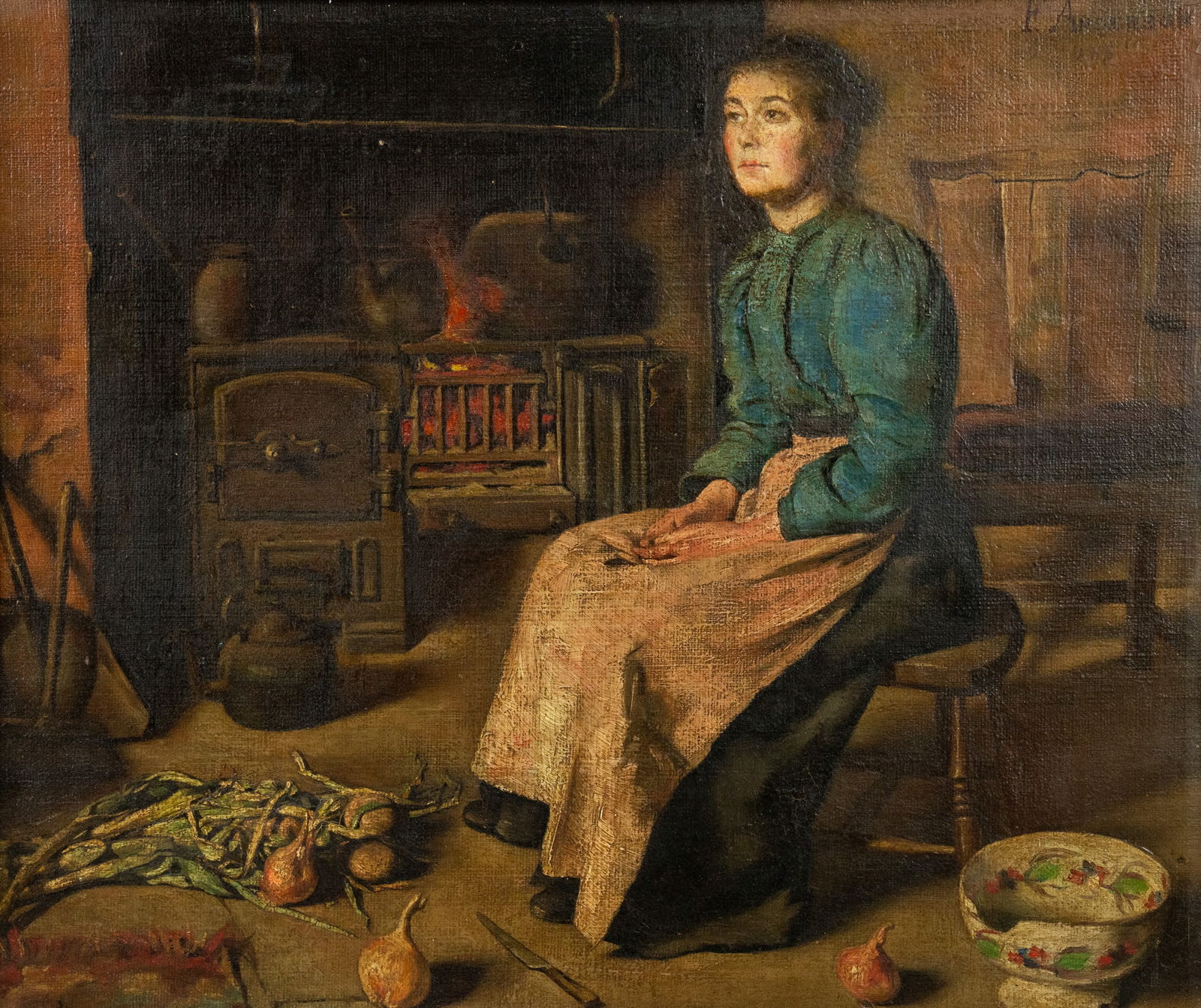 Frank Anderson Kitchen Interior Scene Oil on Board (1 of 11)