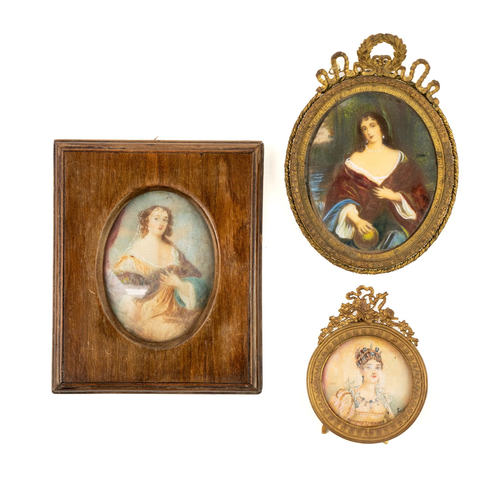 (3) Miniature Portrait Paintings in Ormolu Frames (1 of 8)