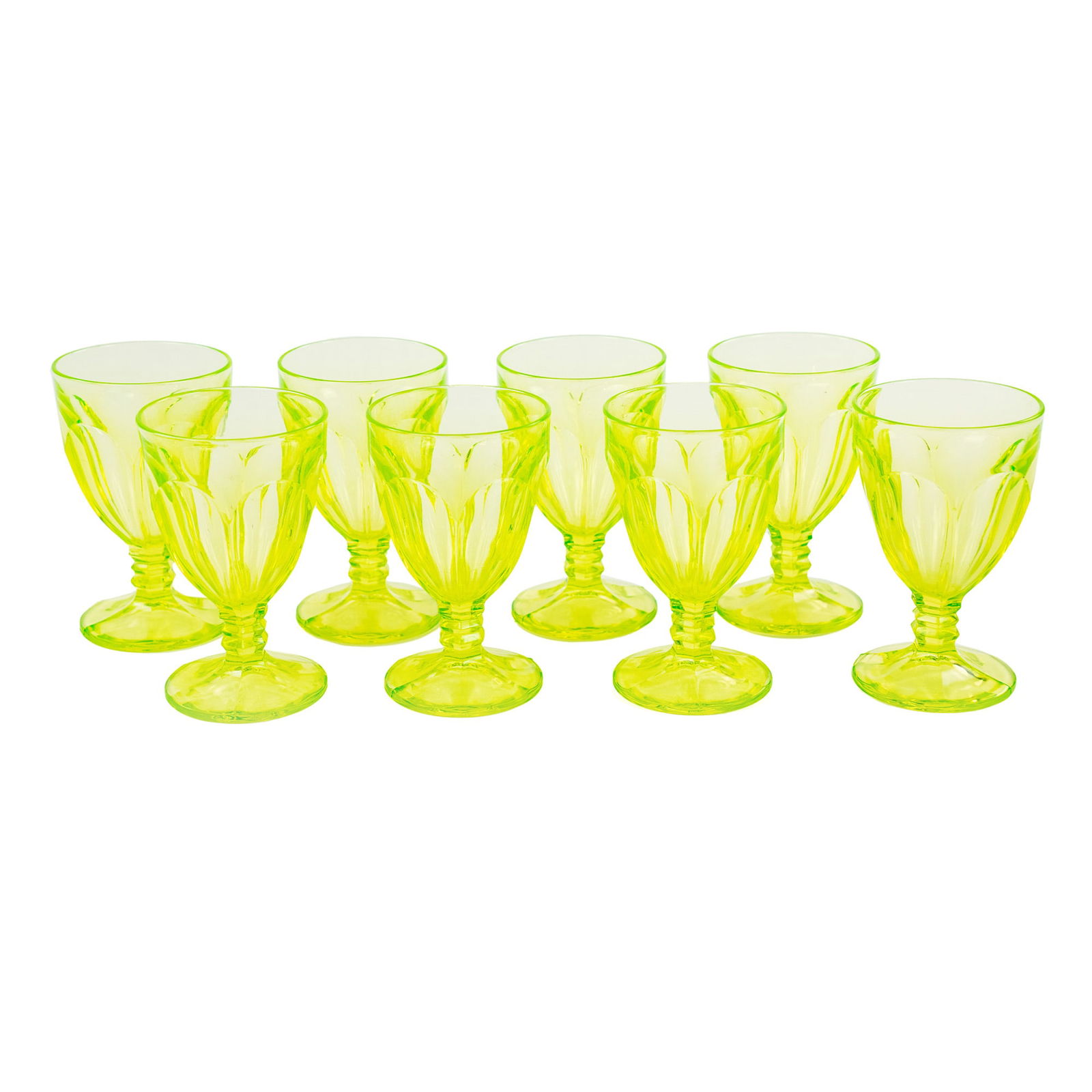 (8) Vaseline Uranium Glass Stemmed Chalice Set (1 of 8)