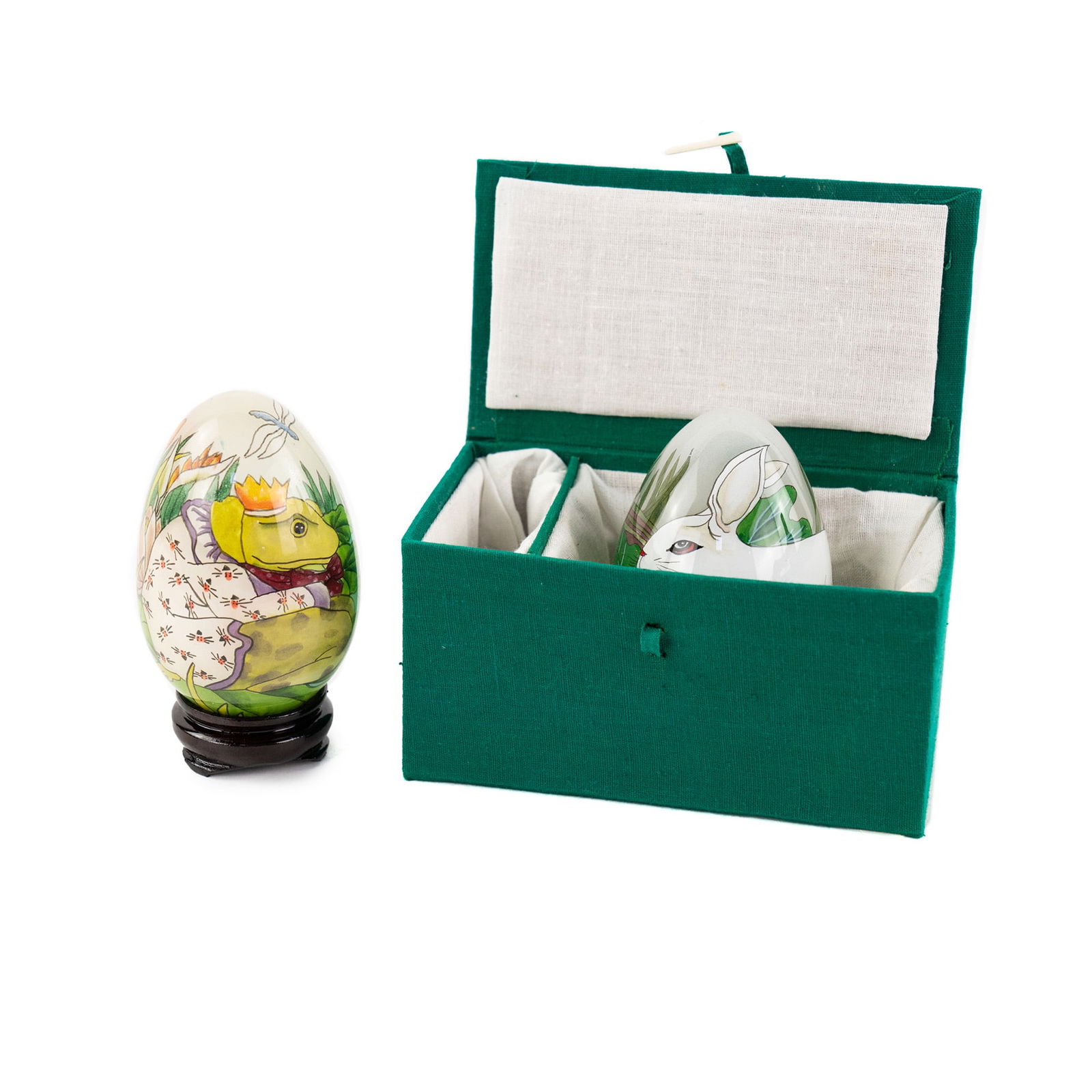 Pair of Reverse Painted Glass Fable Eggs (1 of 6)