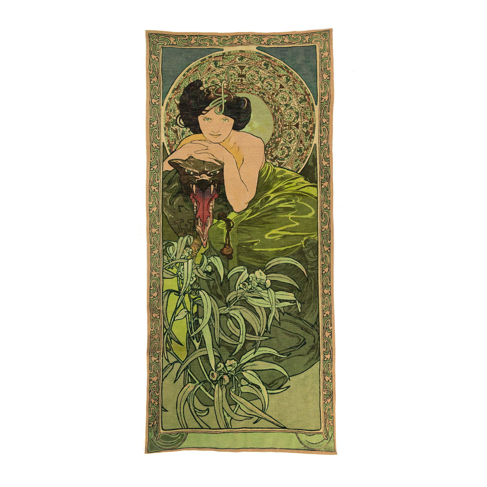 After Alphonse Mucha 'L'Emeraude' French Wall Hanging Tapestry (1 of 11)