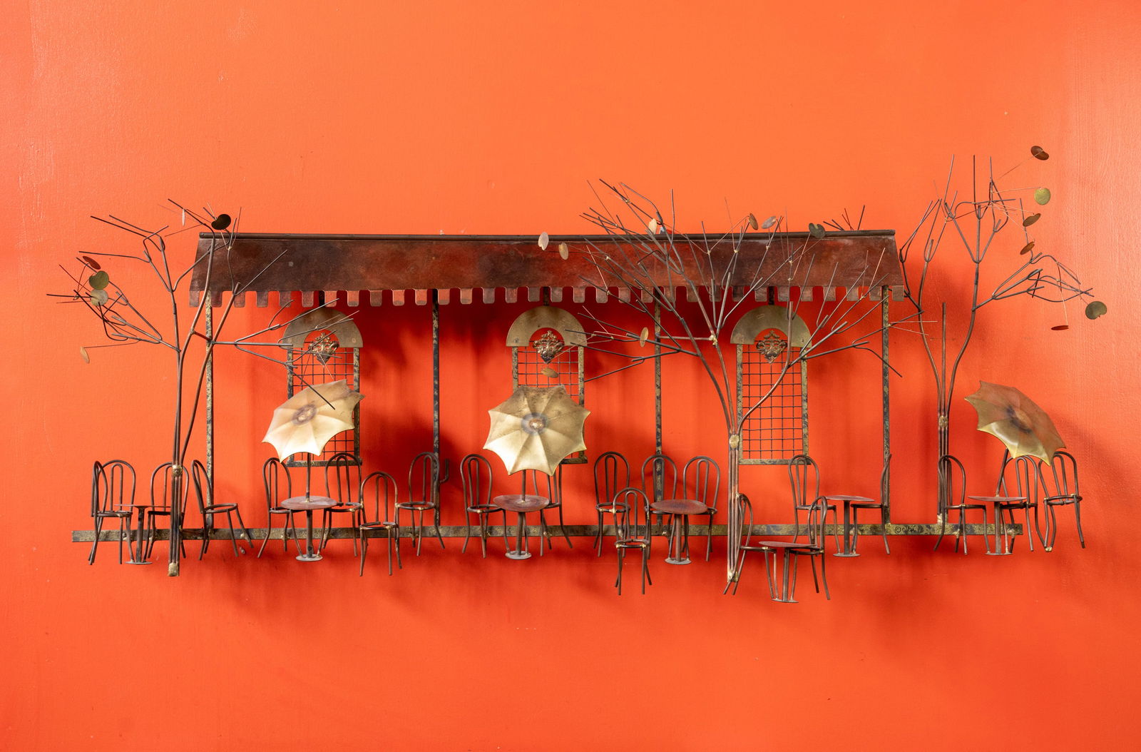 Curtis Jere Cafe Patio Scene Brass Brutalist Sculpture (1 of 12)