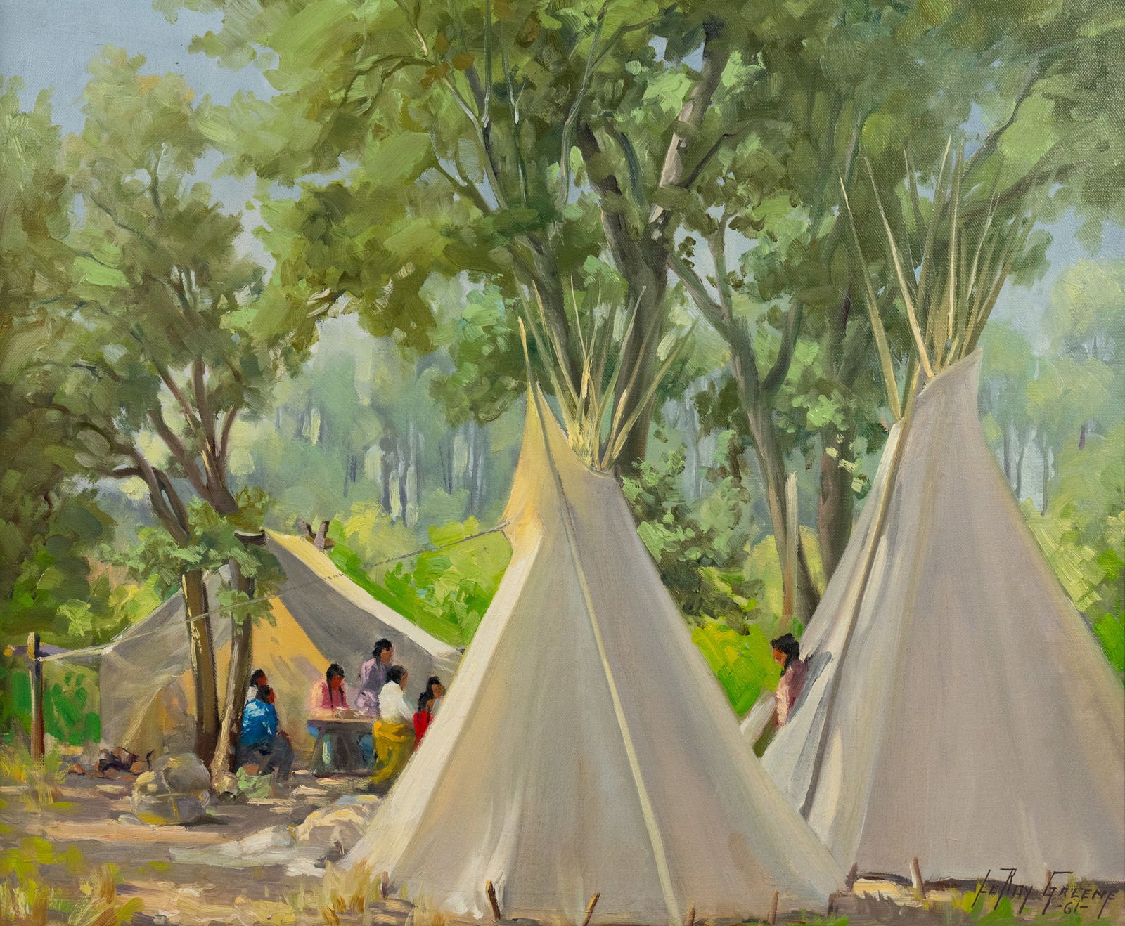 LeRoy Greene Tipis Oil on Canvas Painting (1 of 9)