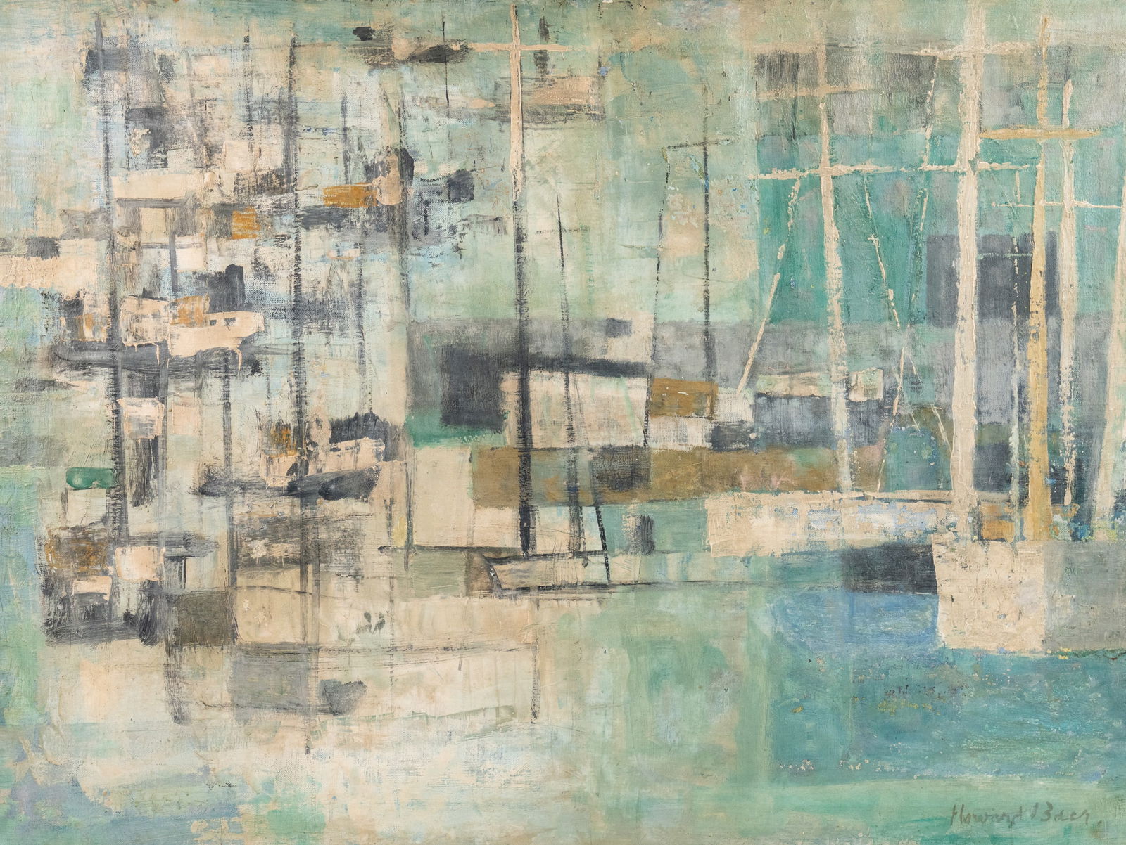 Howard Baer Abstract Marina Oil on Canvas Painting (1 of 13)