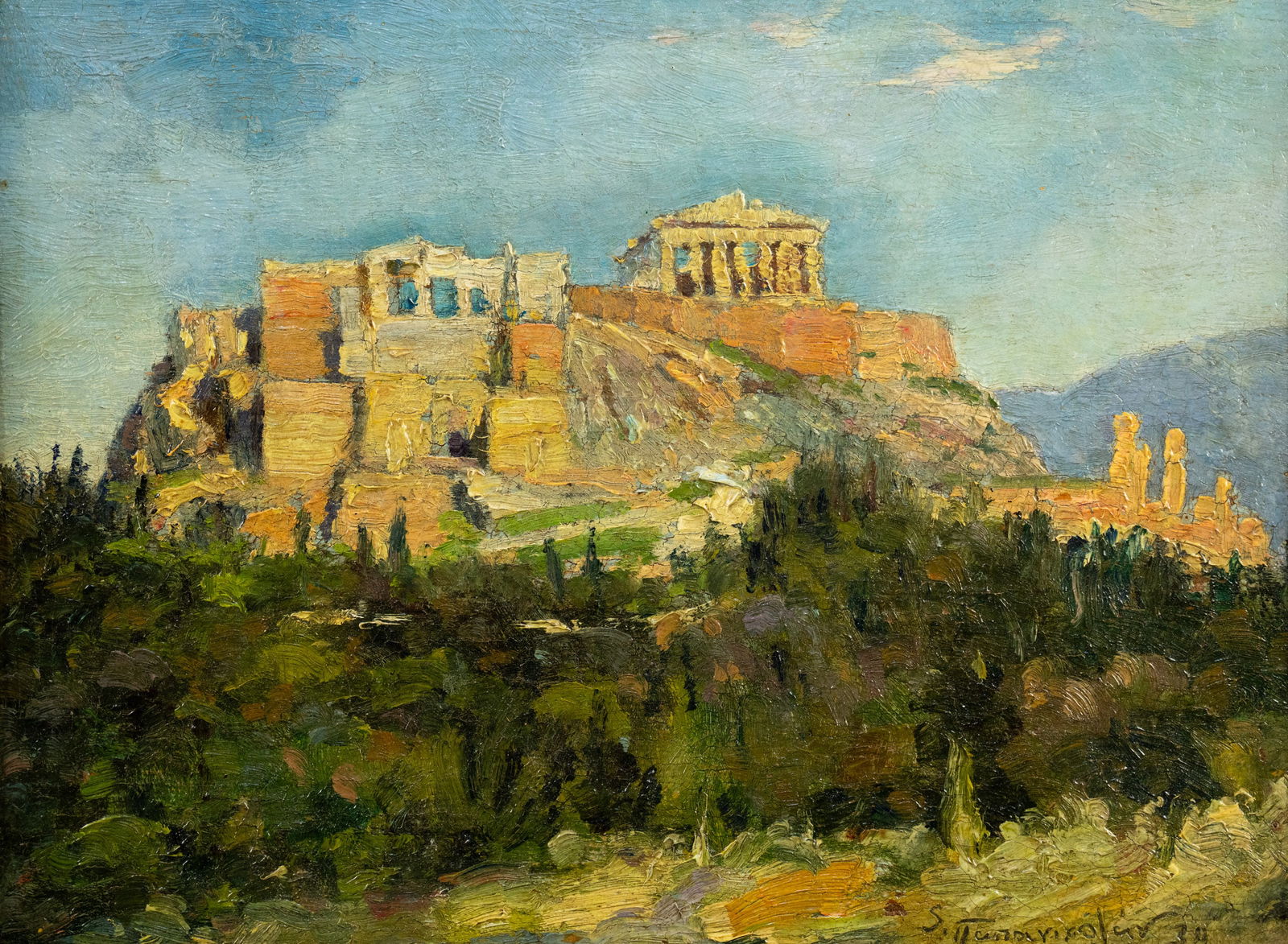 Spyros Papanicolaou Acropolis Oil on Board Painting (1 of 8)