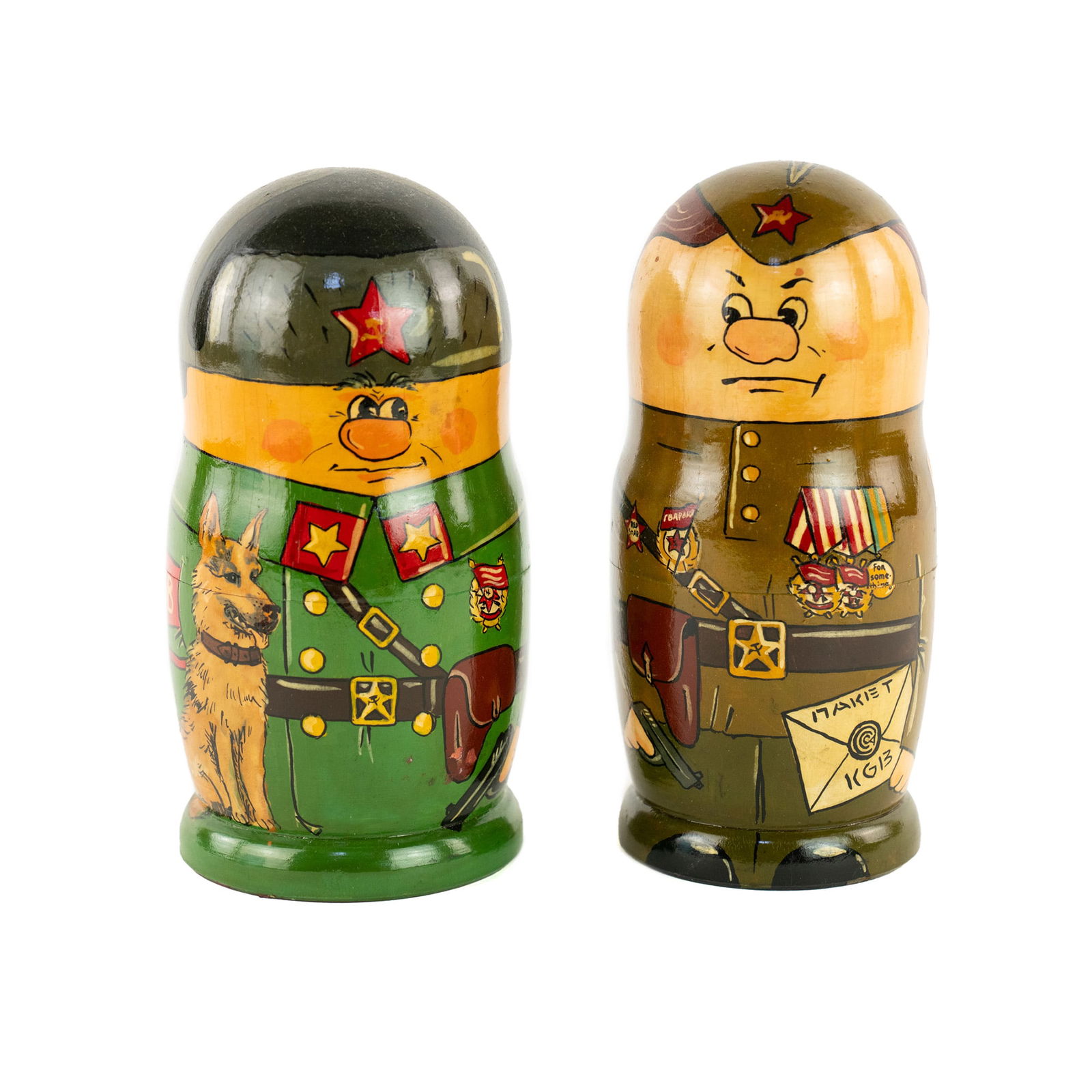 Pair of Hand Painted Russian KGB Stacking Dolls (1 of 6)