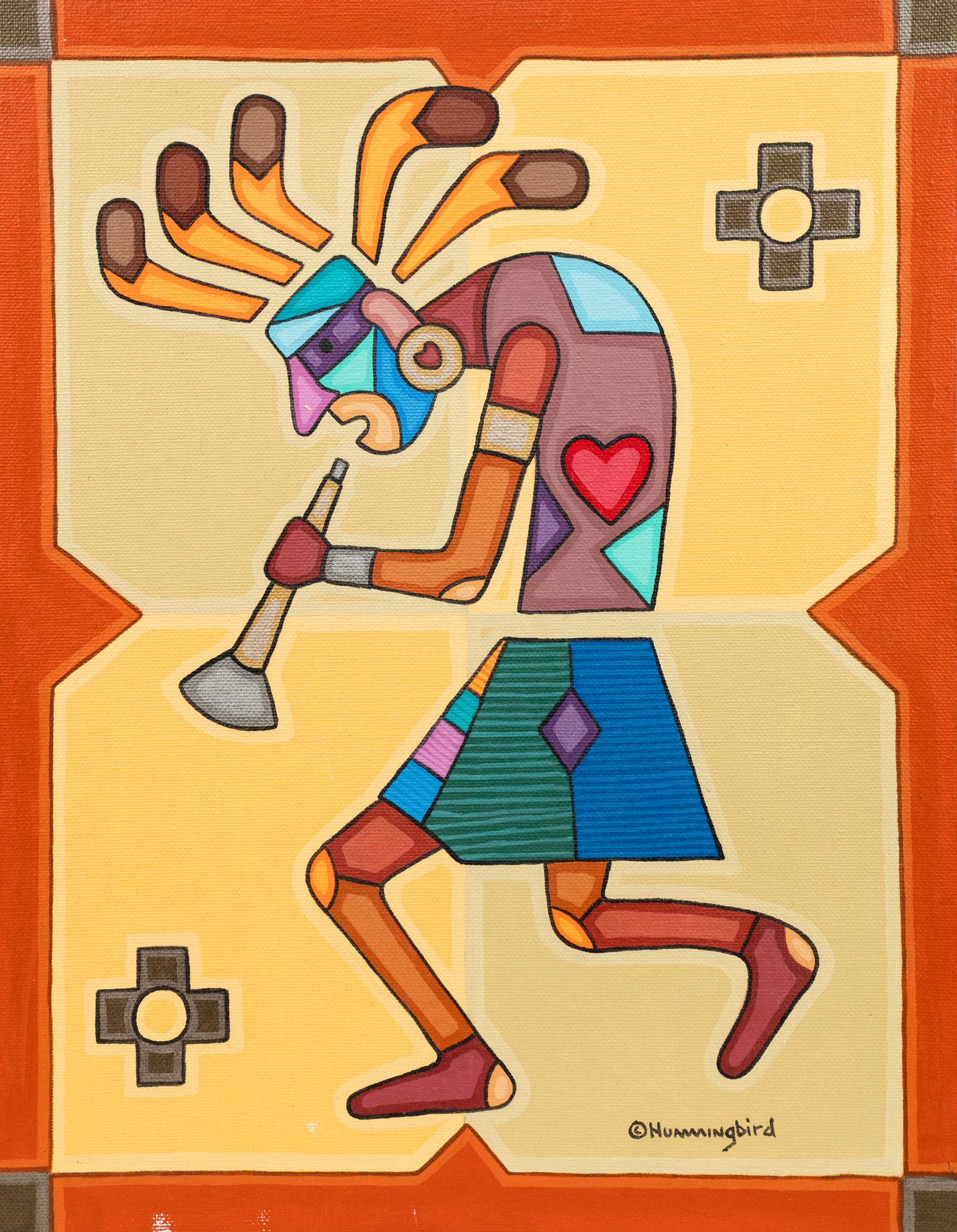Jesse T. Hummingbird 'Kokopelli' A/C Painting (1 of 9)