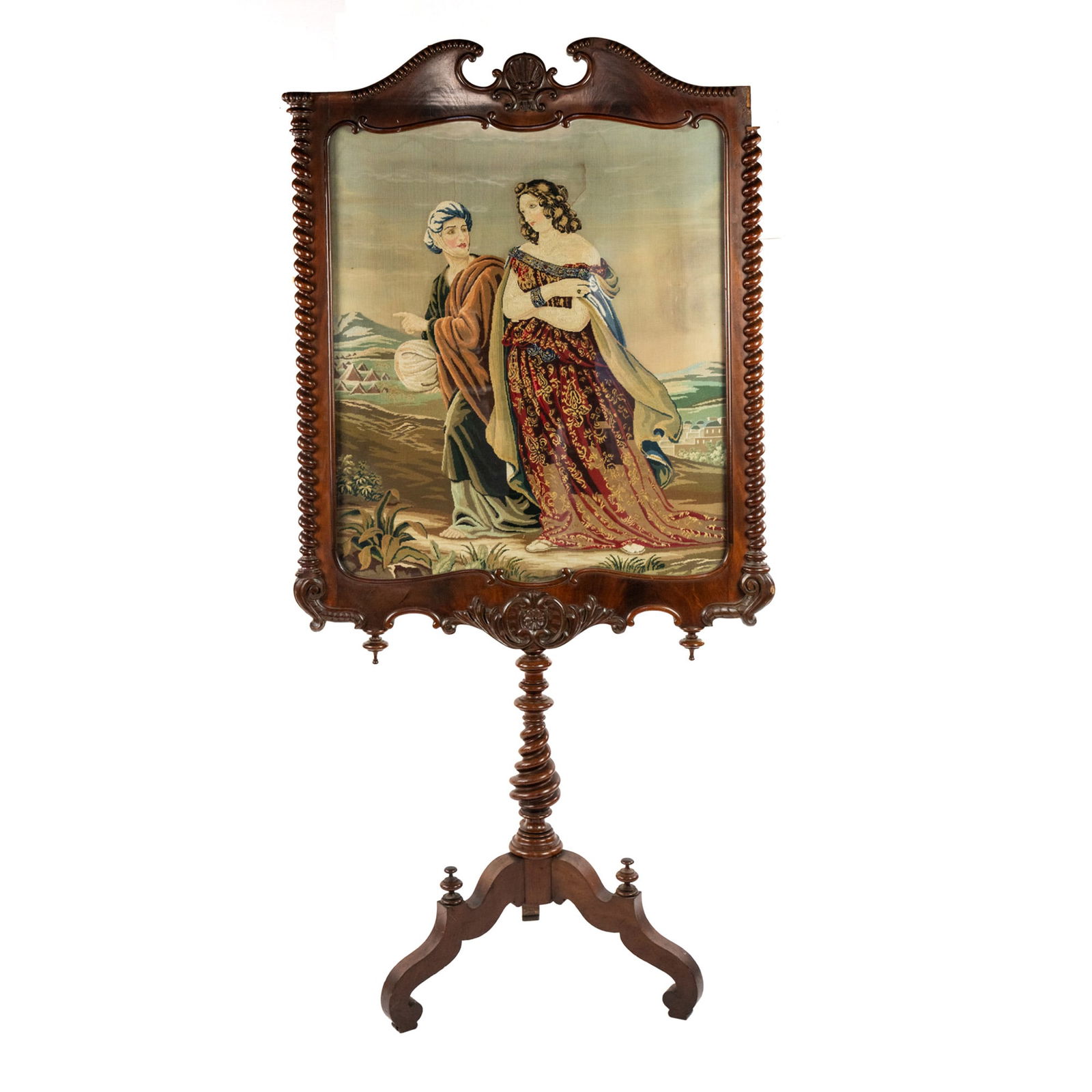 19th C 'Judith' English Mahogany Needlepoint Screen (1 of 17)
