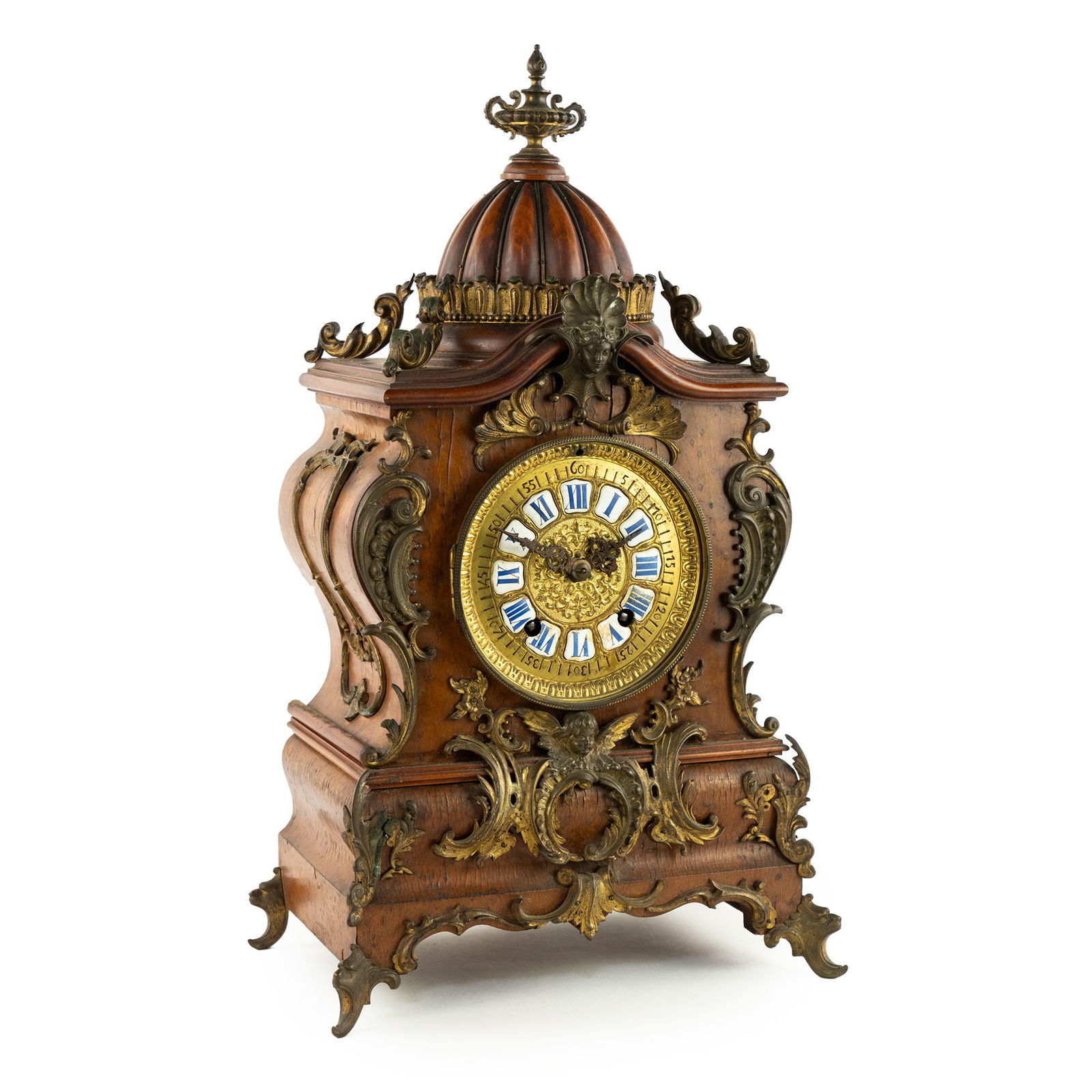 Lenzkirch Rococo Style Walnut and Brass Table Clock (1 of 16)