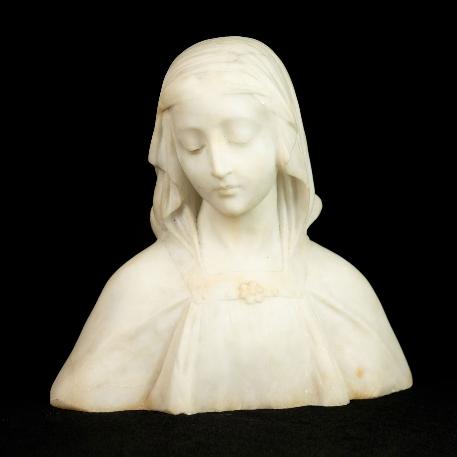 Umberto Biagini Alabaster Virgin Mary Sculptural Bust (1 of 12)