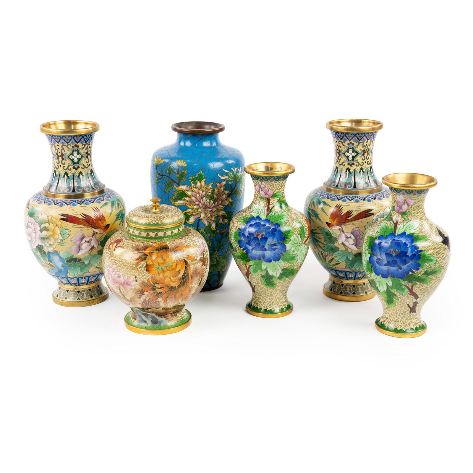 (6) Group of Chinese Cloisonne Garden Motif Smalls (1 of 16)