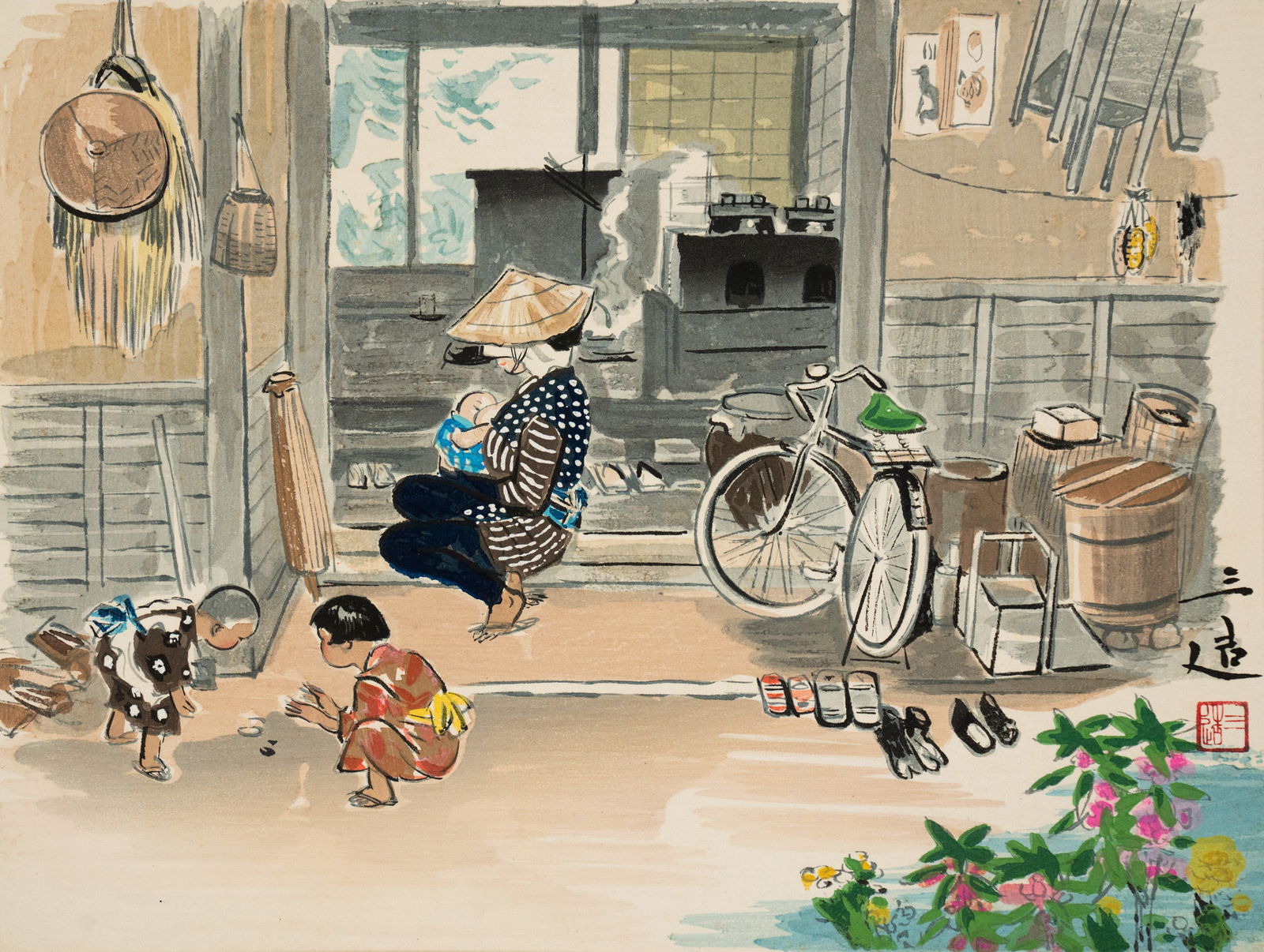 Sanzo Wada 'A Farm-House' Woodblock Print (1 of 11)