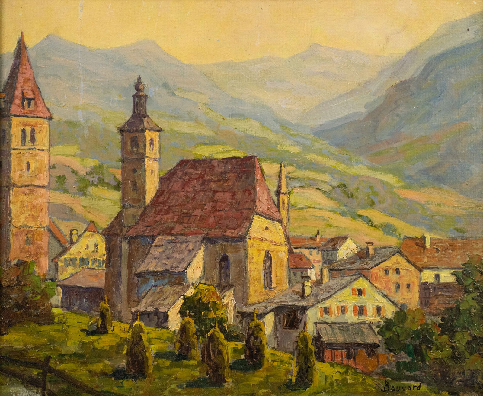 Attributed J.A. Bouvard Cityscape Oil on Board (1 of 10)