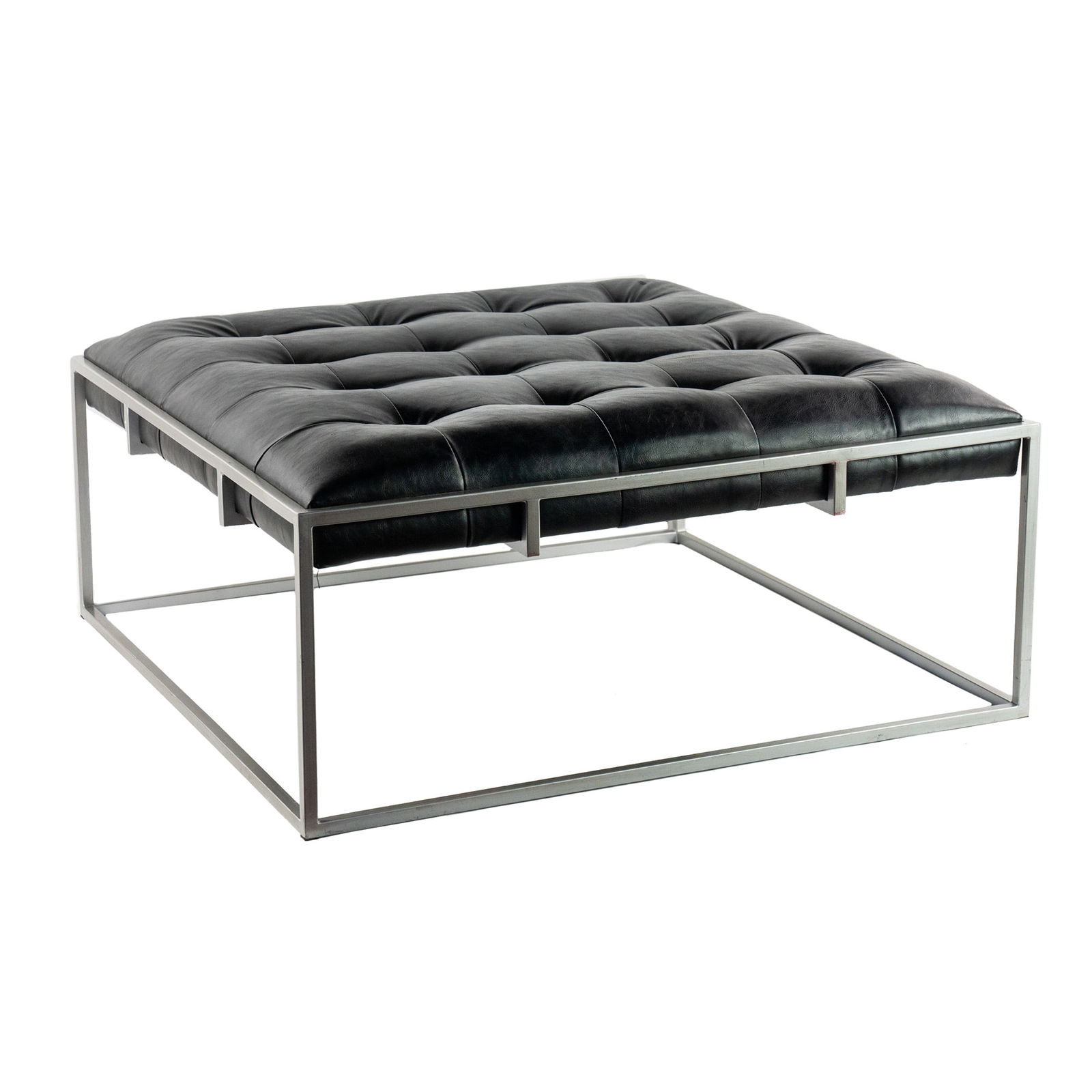 Modern Black Tufted Leather Ottoman (1 of 12)