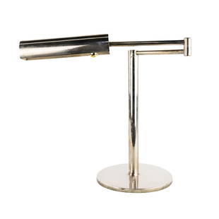 Koch & Lowy Swing Arm Nickel Desk Lamp: A vintage Koch & Lowy modern swing arm desk lamp having nickel plate finish over steel with brass all twist kno.