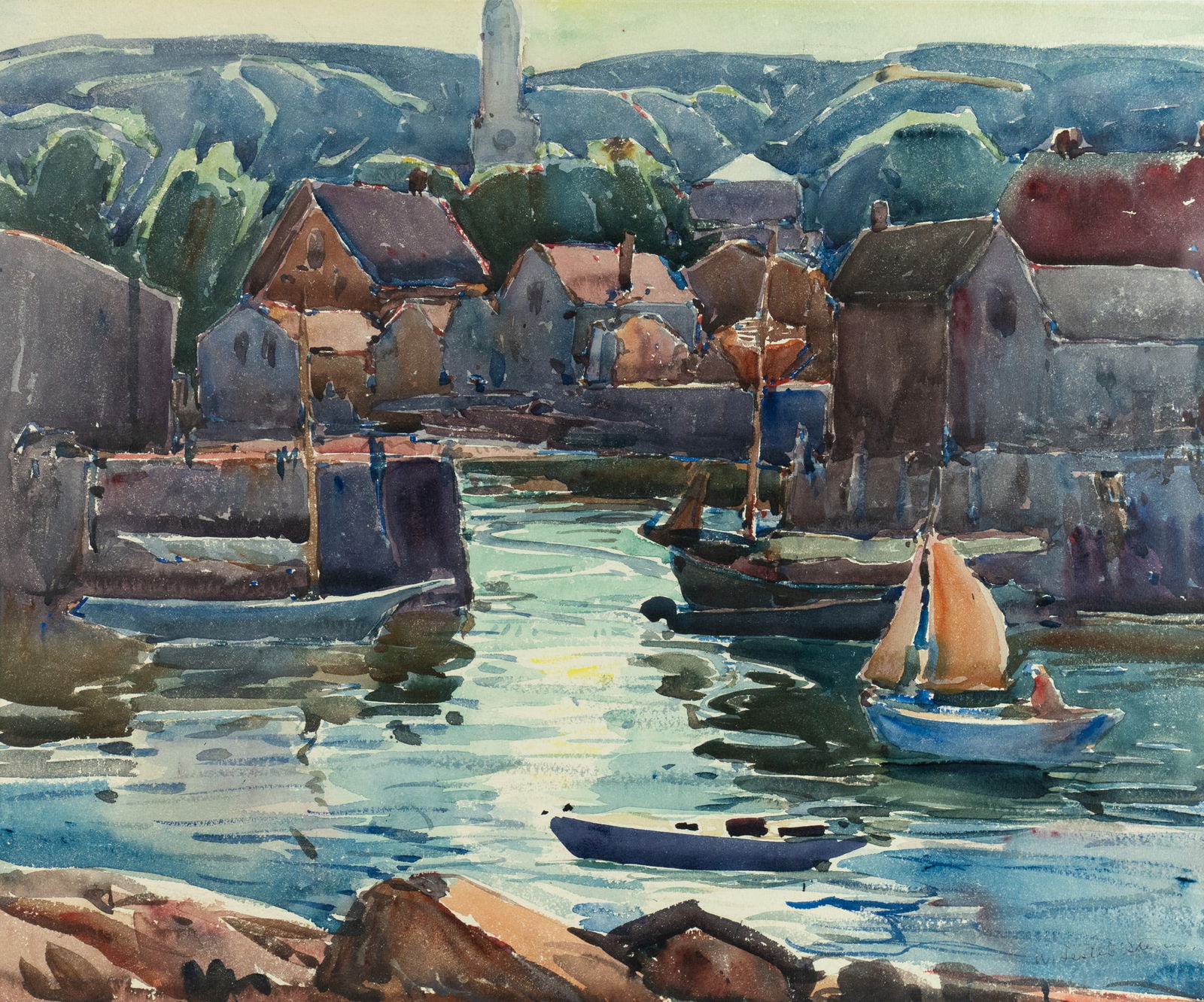 William Lester Stevens Harbor Watercolor on Paper (1 of 10)