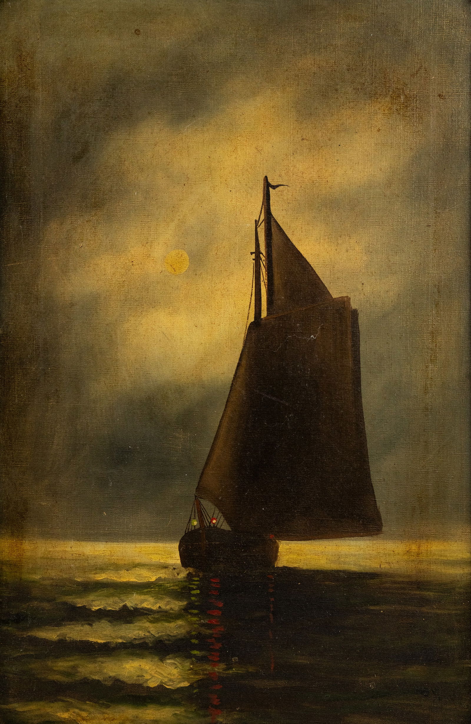 Antique Sailboat Oil on Canvas Painting (1 of 8)