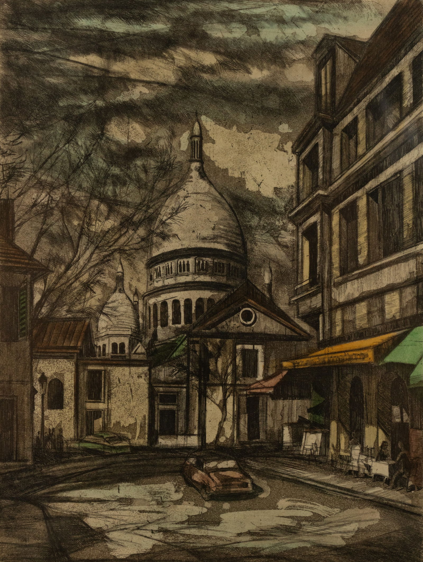 Paris, Le Sacre-Coeur' Hand Colored Etching Signed (1 of 9)