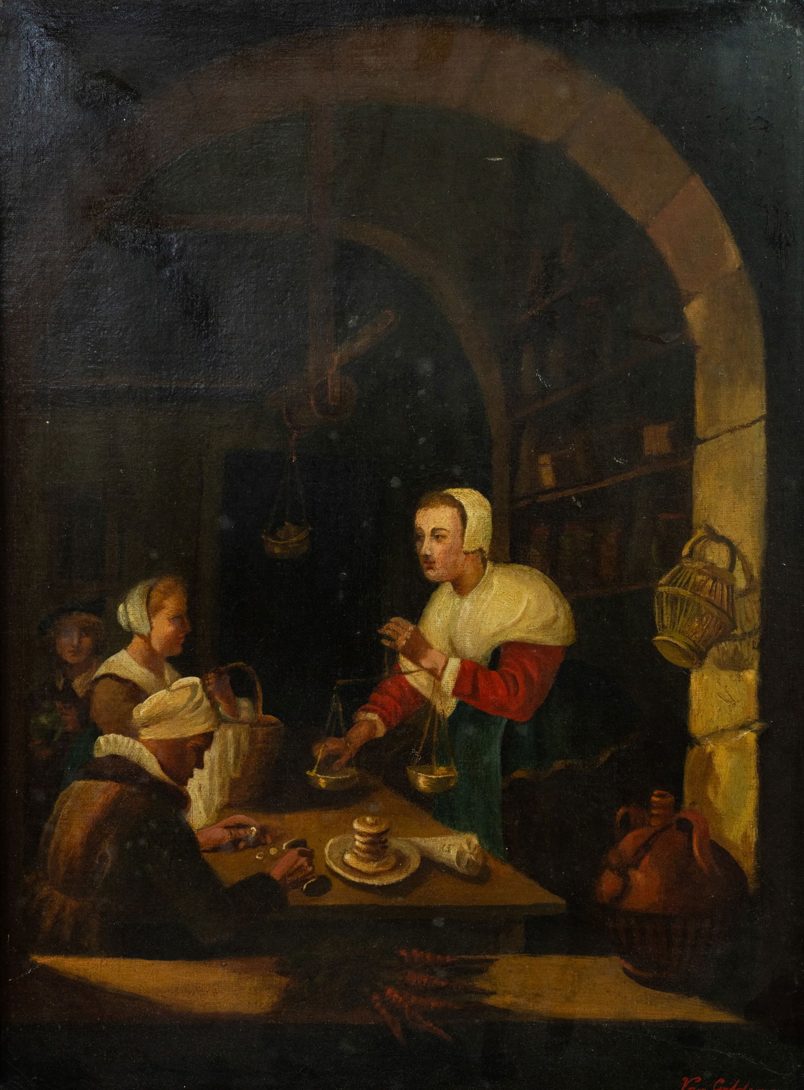 Dutch Interior Scene Oil on Canvas Painting Signed Van Gelden (1 of 9)