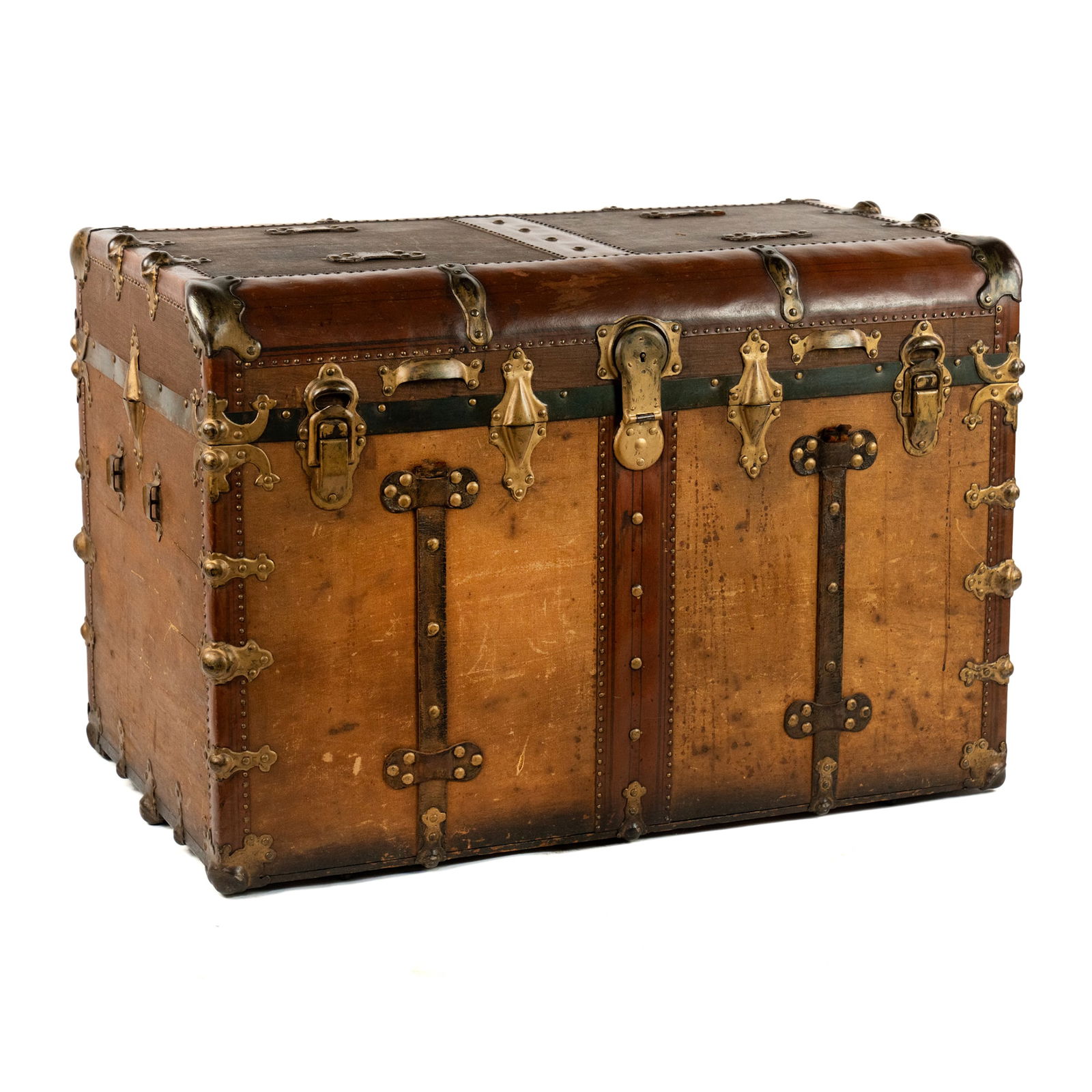 19th C Leather and Clad Lined Travel Trunk (1 of 13)