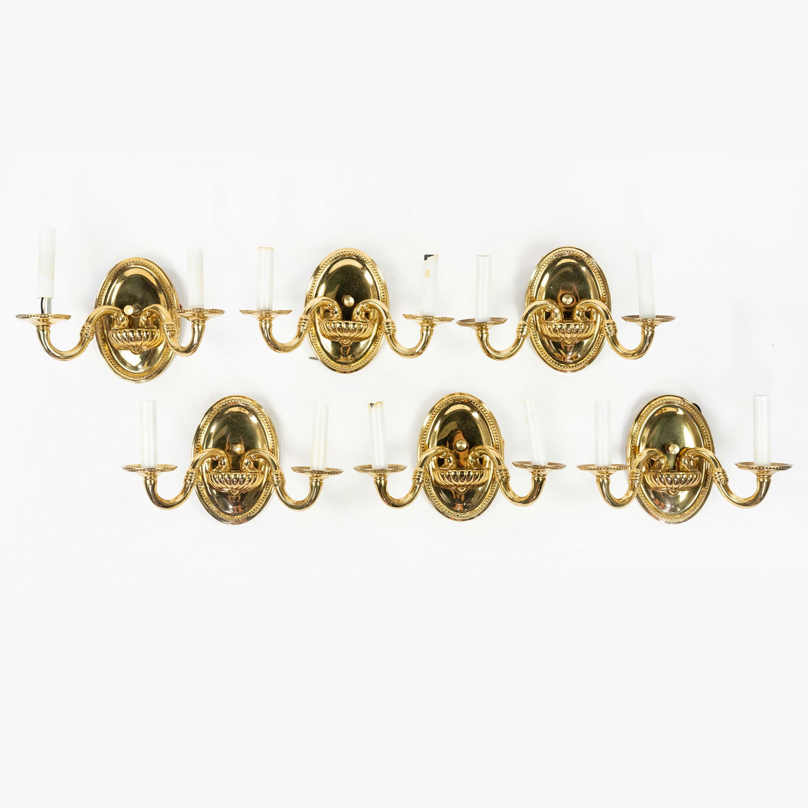 (6) Group Polished Brass Double Sconces (1 of 4)