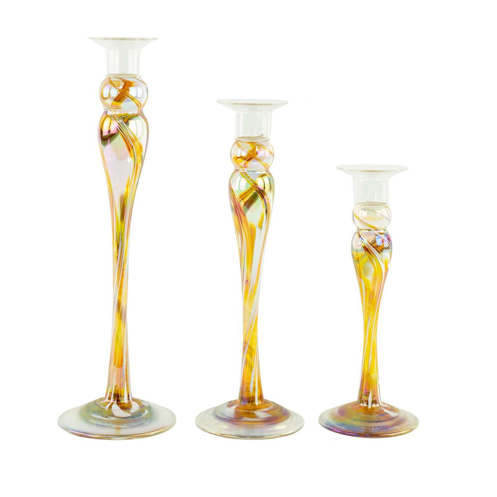 (3) Set of Rosetree Blown Glass Studio Candlesticks (1 of 6)