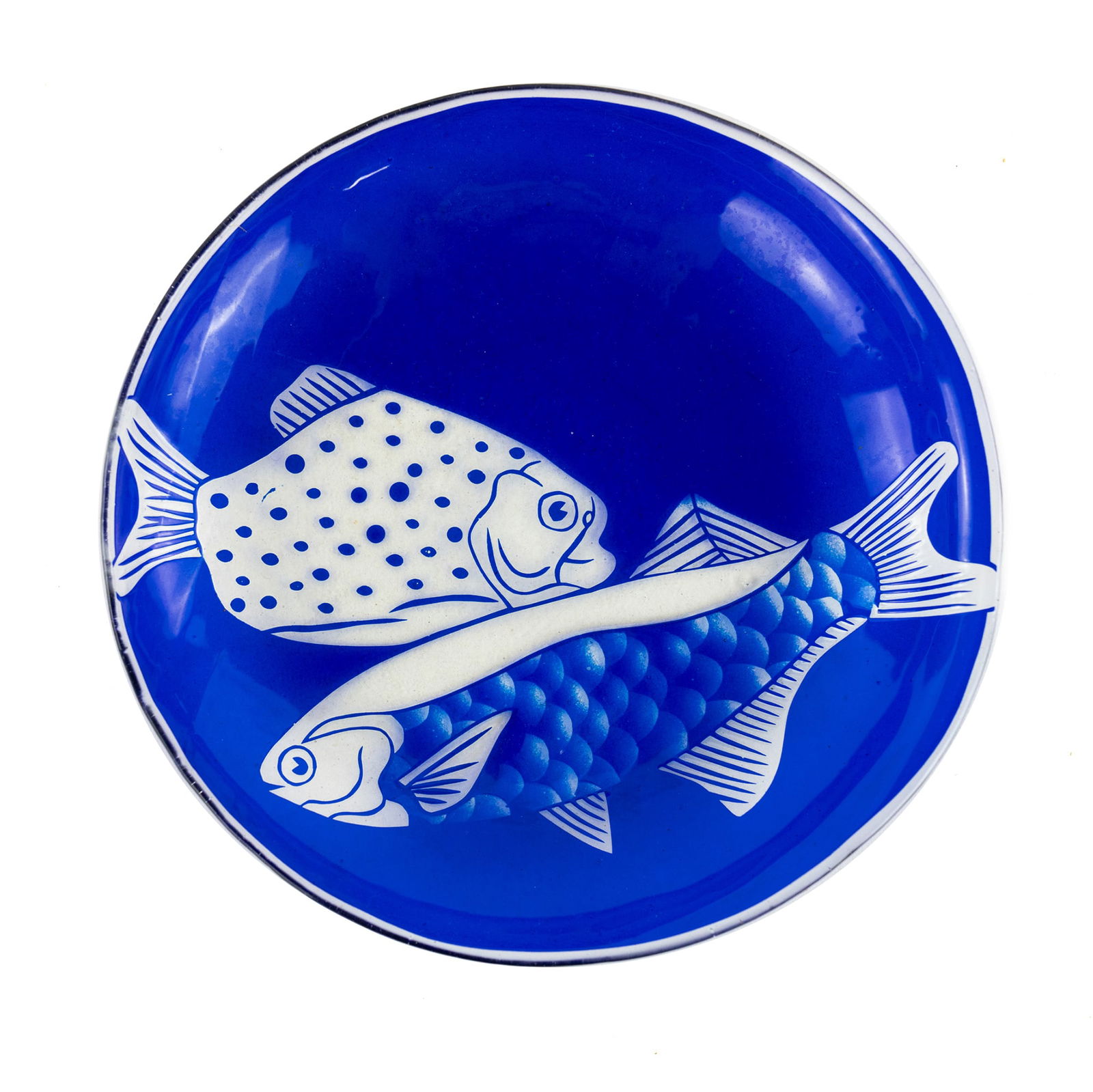Plachte-Zuieback Blue Art Glass Fish Pattern Dish (1 of 5)