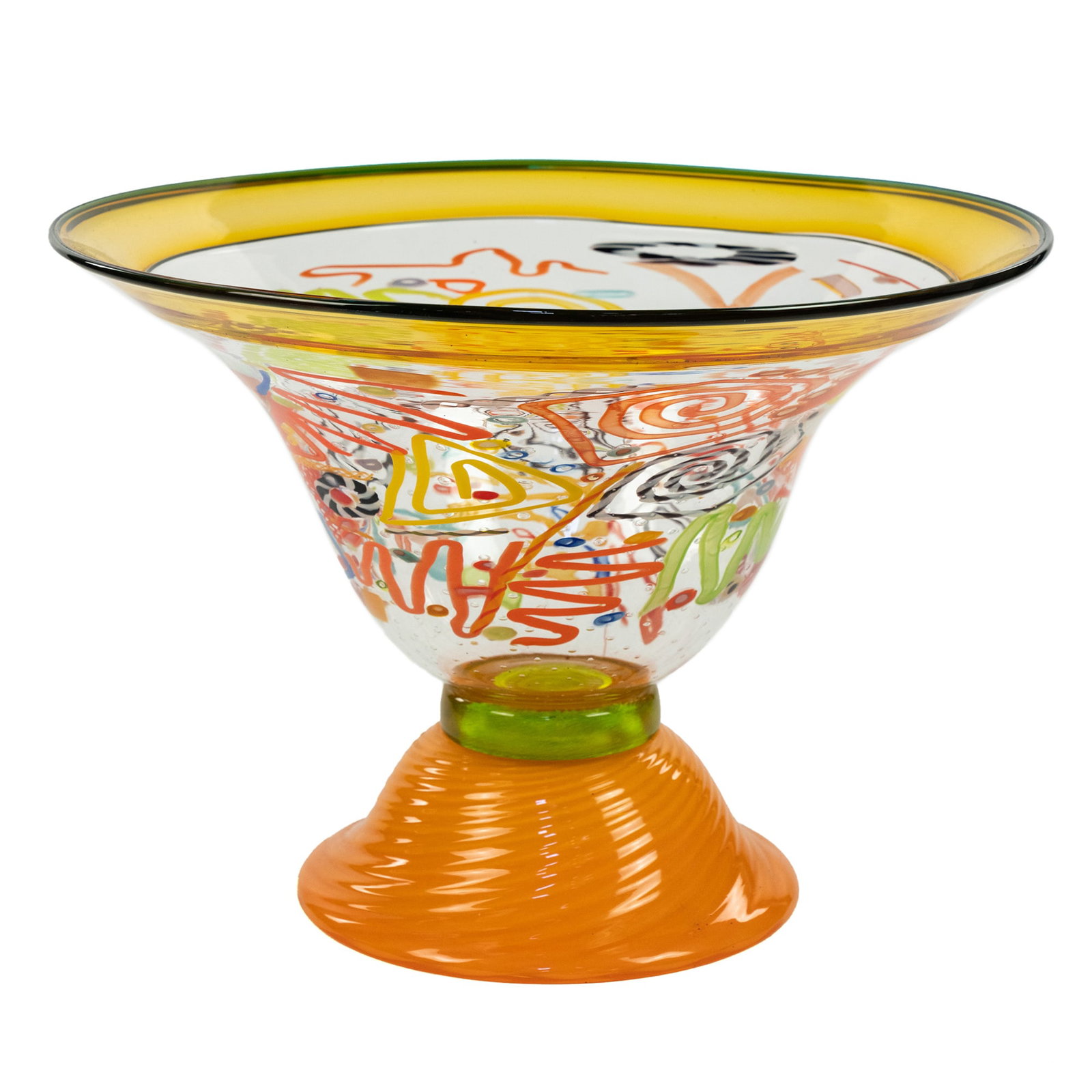 Pizzichillo & Gordon 'Confetti Bowl' Art Glass Compote: Artist Name: Bruce Pizzichillo and Dari Gordon Studio: Pizzichillo-Gordon Art Glass Studio Location: Oakland, California Medium: Studio art glass Description: A hand blown compote bowl titled 'Confett