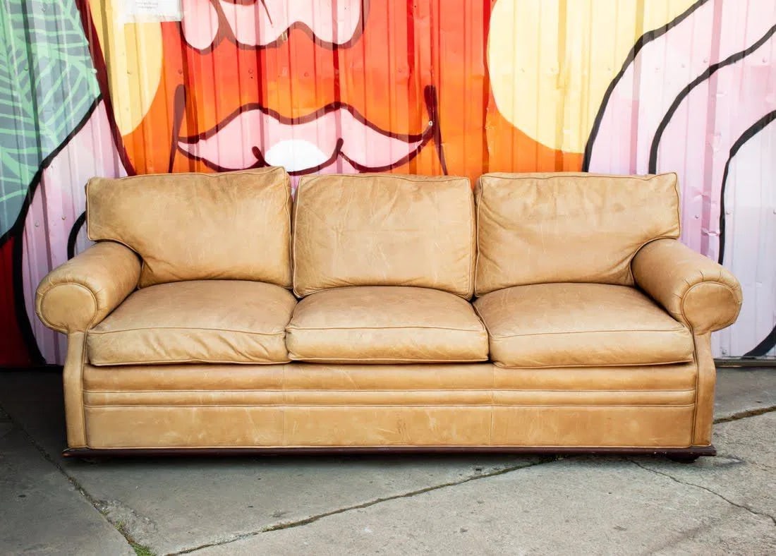 Ralph Lauren for Henredon Tan Saddle Leather Sofa (1 of 15)