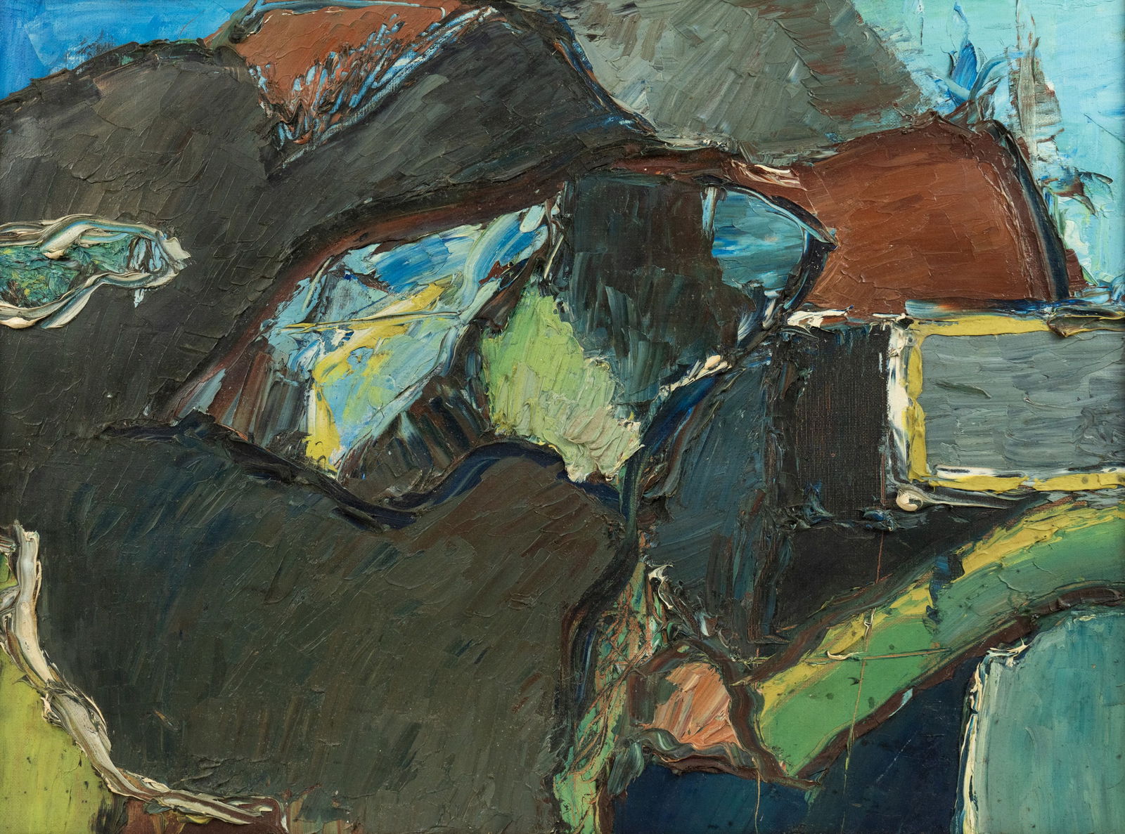 Unknown Artist Abstract Composition Oil on Canvas Painting (1 of 10)