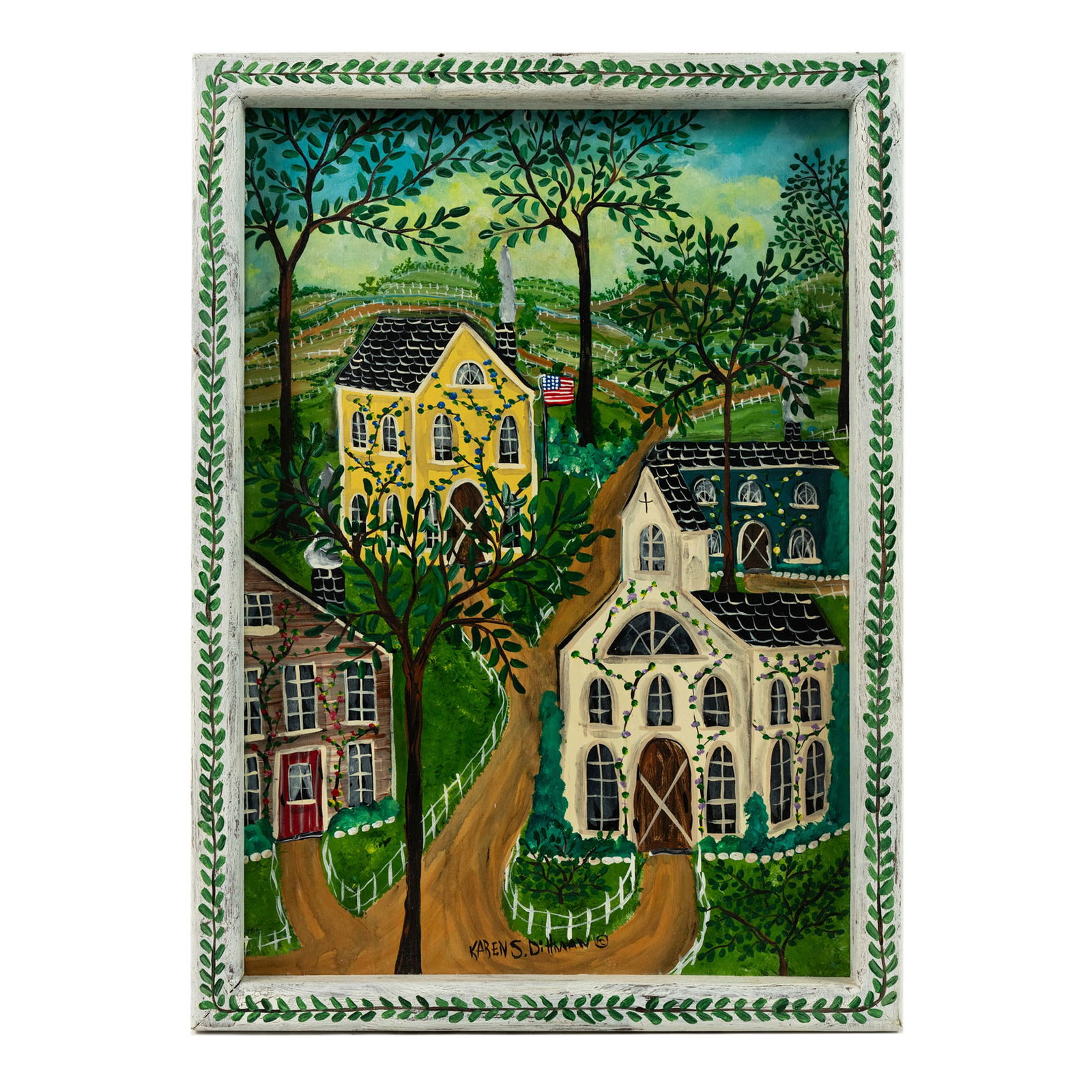 Karen S. Dittman Untitled Folk Art Acrylic on Board Painting (1 of 7)