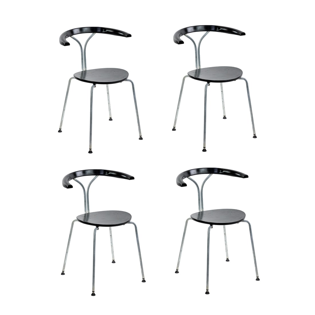 (4) Bauhaus Style Stolar Chairs by Bjorn Alge: A set of four Bauhaus style stolar chairs by Bjorn Alge having black painted beech wood with tubular steel frame. Seat height: 18"