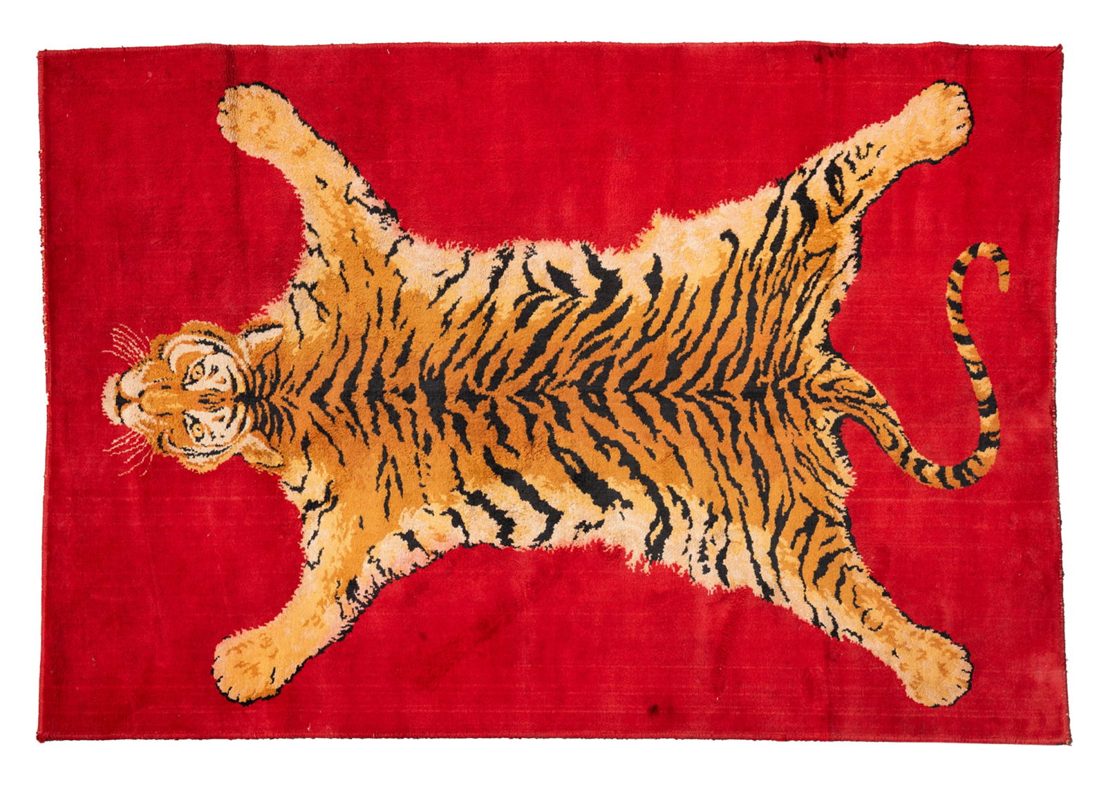 Vintage Belgian Red Sprawling Tiger Area Rug (1 of 8)
