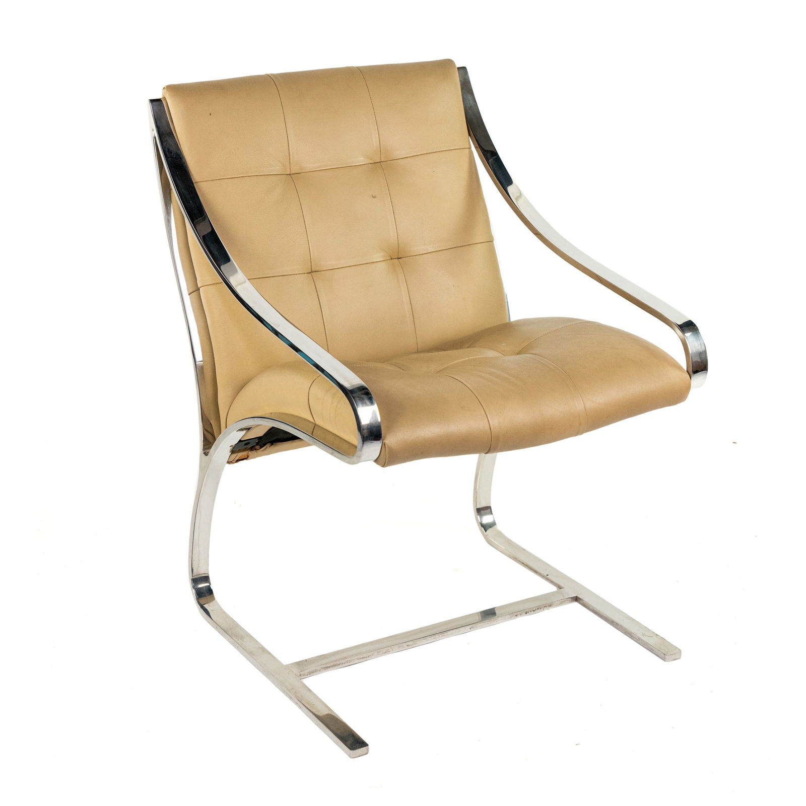 Milo Baughman Leather & Chrome Cantilever Chair (1 of 11)