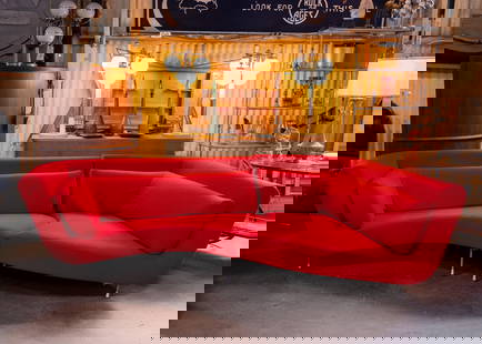 Francois Bauchet for Ligne Roset 'Ying-Yang' Sectional Sofa: A Francois Bauchet (French, b. 1948) for Ligne Roset 'Ying-Yang' collection two piece red upholstered modular sectional sofa.Measurements listed are for each individual section.