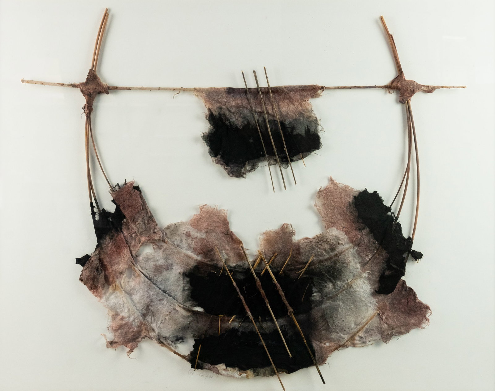 Patricia Bettis Littlefield Mixed Media Sculpture: A Patricia Bettis Littlefield (American, b.XX) paper and fiber mixed media sculpture. Signed and dated '85' lower right. Presented in a frame behind glass. Sight: 24.5" x 31"
