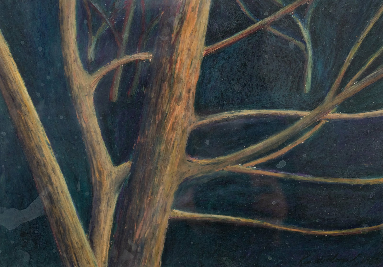 Kesler Woodward 'Arboretum Series' Pastel on Paper: A Kesler Woodward (American, b. 1951) crayon on paper drawing depicting close ups of trees. Signed lower right. Presented in a frame behind glass. Sight: 10" x 14"