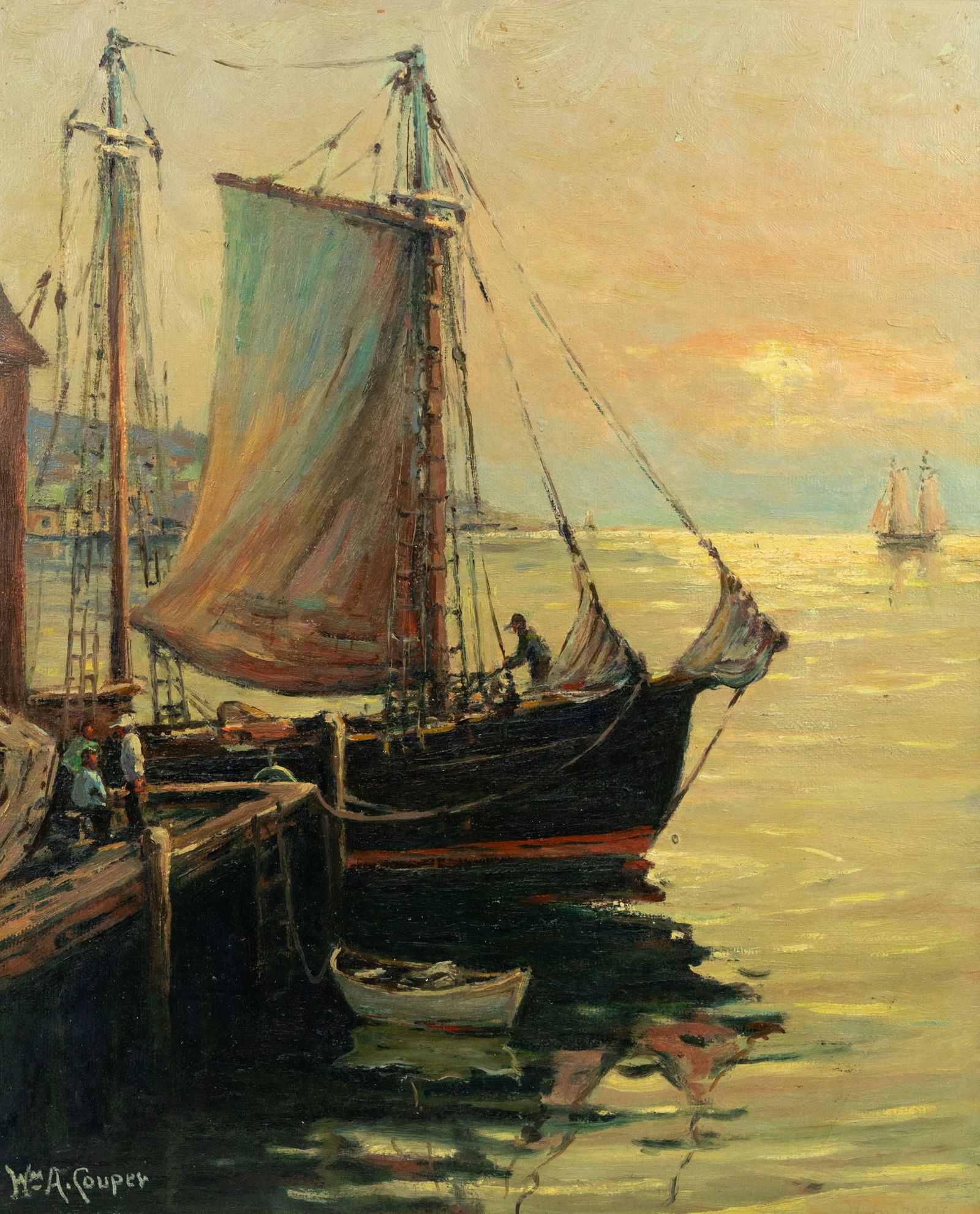 William Alan Couper Dockside Seascape Oil on Board Painting (1 of 9)