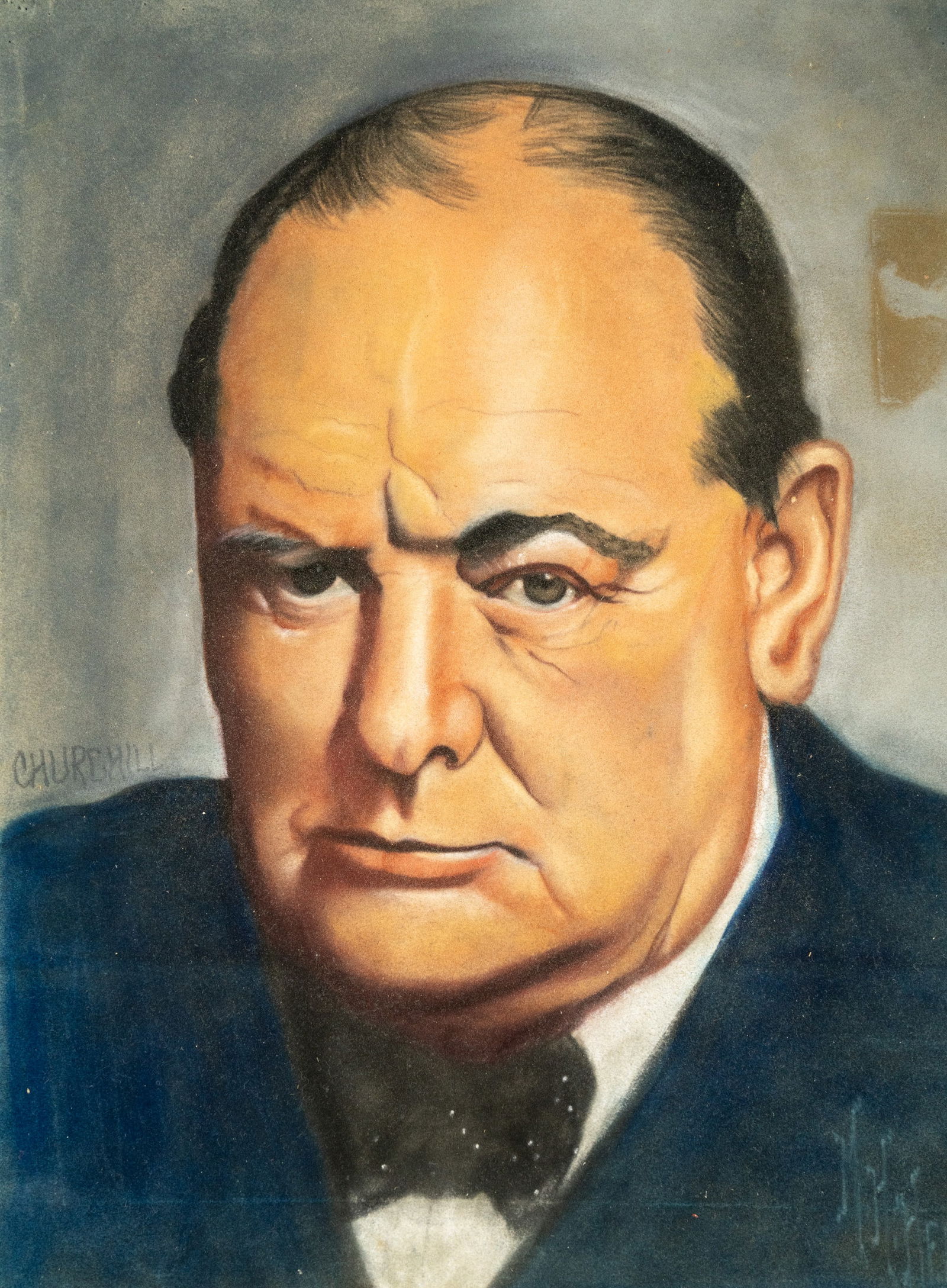 M.H. Herrin Portrait of W. Churchill Pastel on Paper (1 of 9)