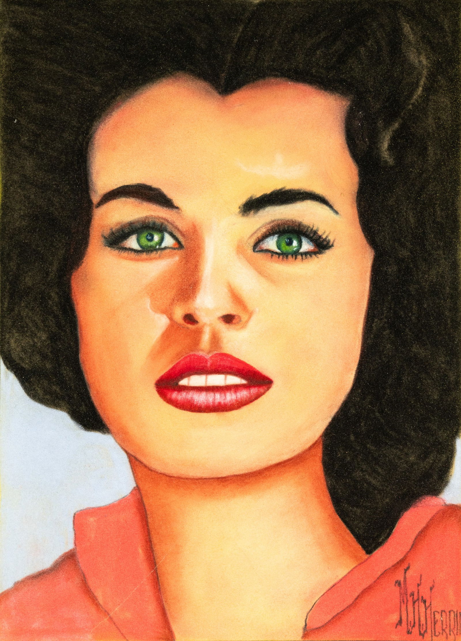M.H. Herrin Portrait of Ella Raines Pastel on Paper: A M.H. Herrin (American, b. 1897) pastel on paper depicting a portrait of Ella Raines, American actress. Signed lower right. Unframed.