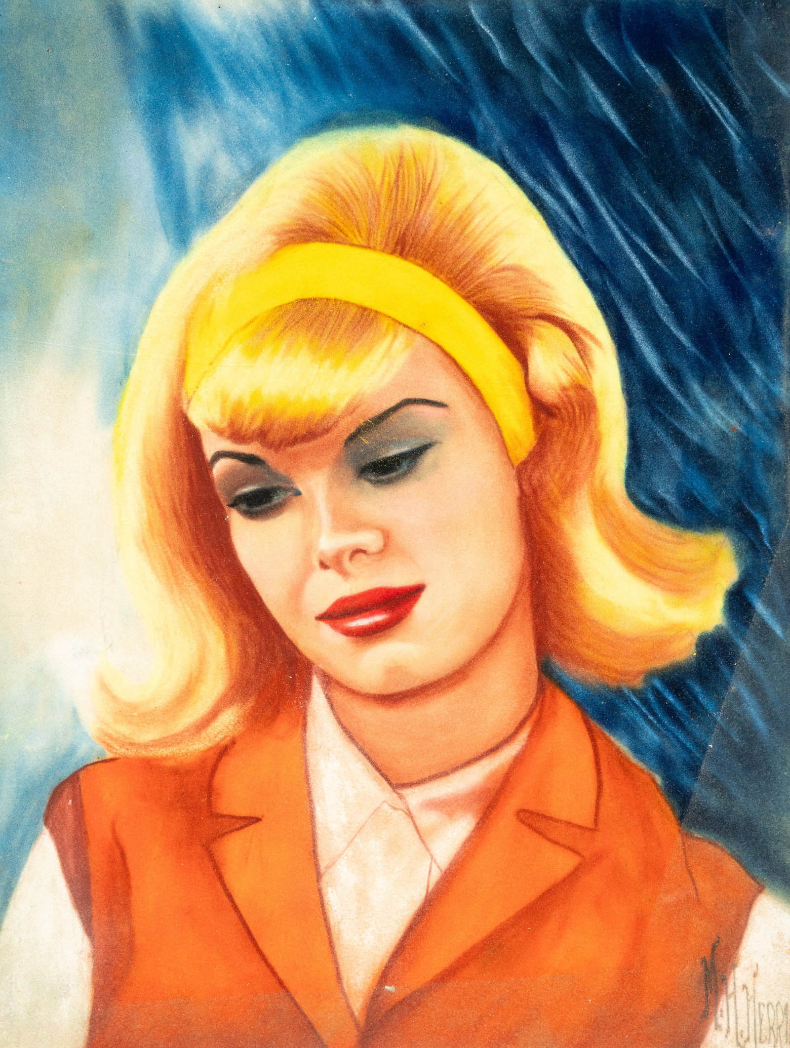 M.H. Herrin Tuesday Weld Portrait Pastel on Paper: A M.H. Herrin (American, b. 1897) pastel on paper possibly depicting a portrait of Tuesday Weld, American actress. Signed lower right. Unframed.