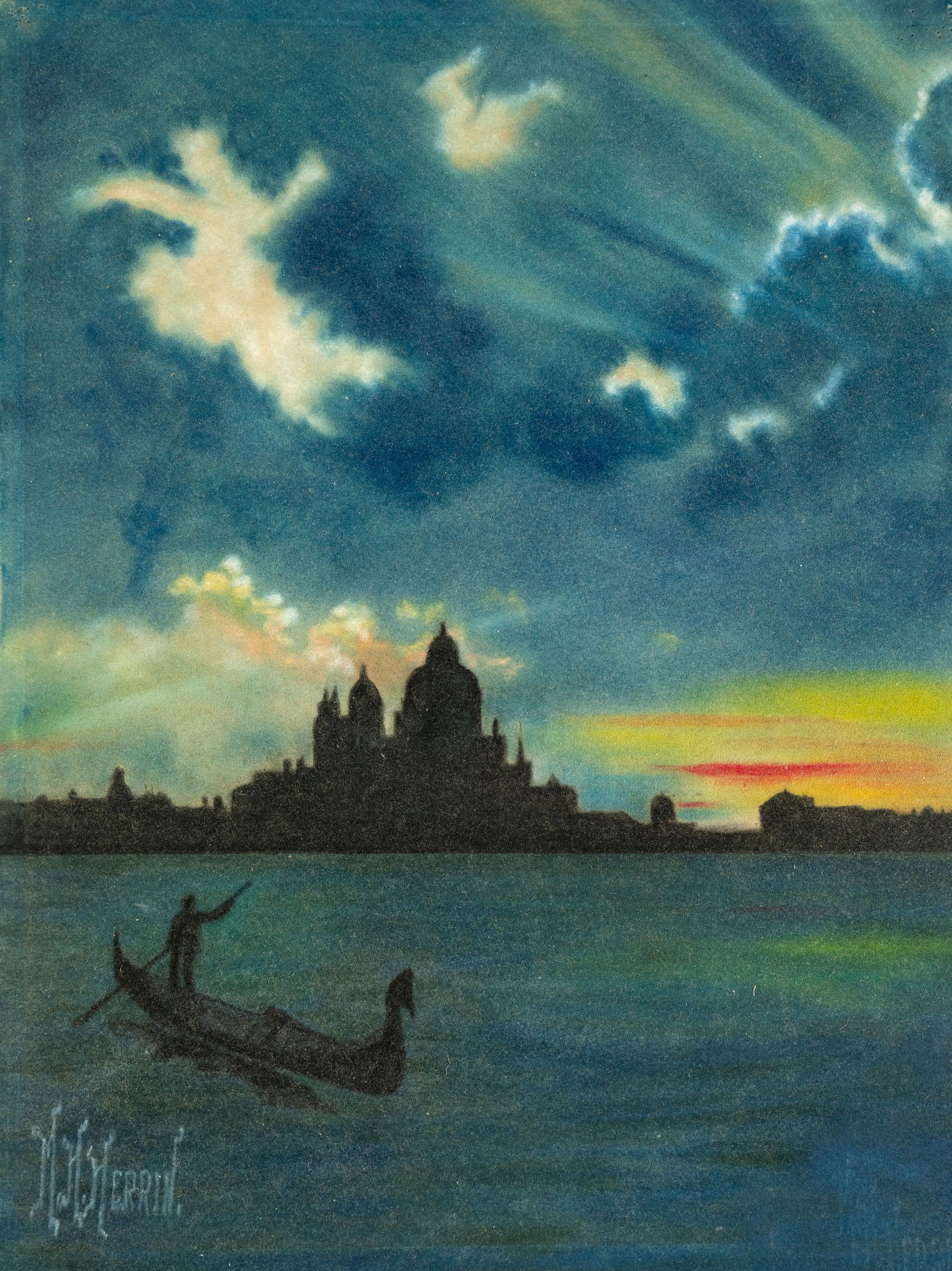 M.H. Herrin Venice Seascape Pastel on Paper Drawing (1 of 8)