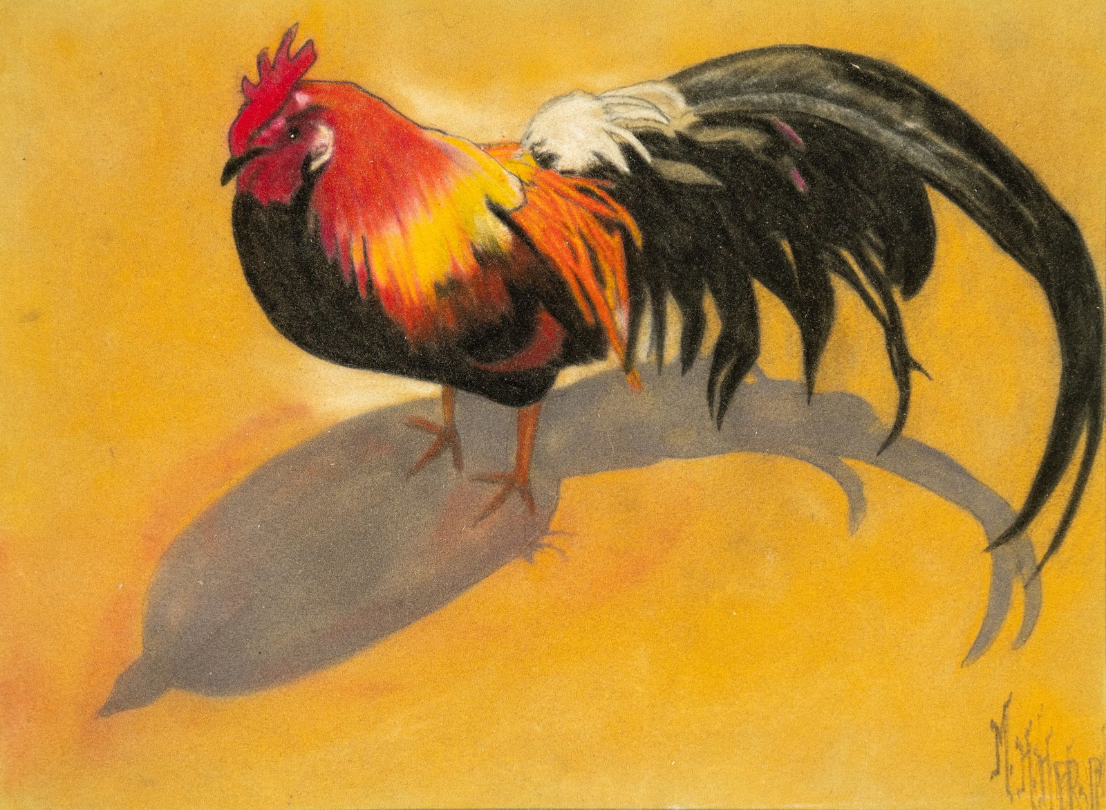 M.H. Herrin 'Rooster' Pastel on Paper Drawing (1 of 8)
