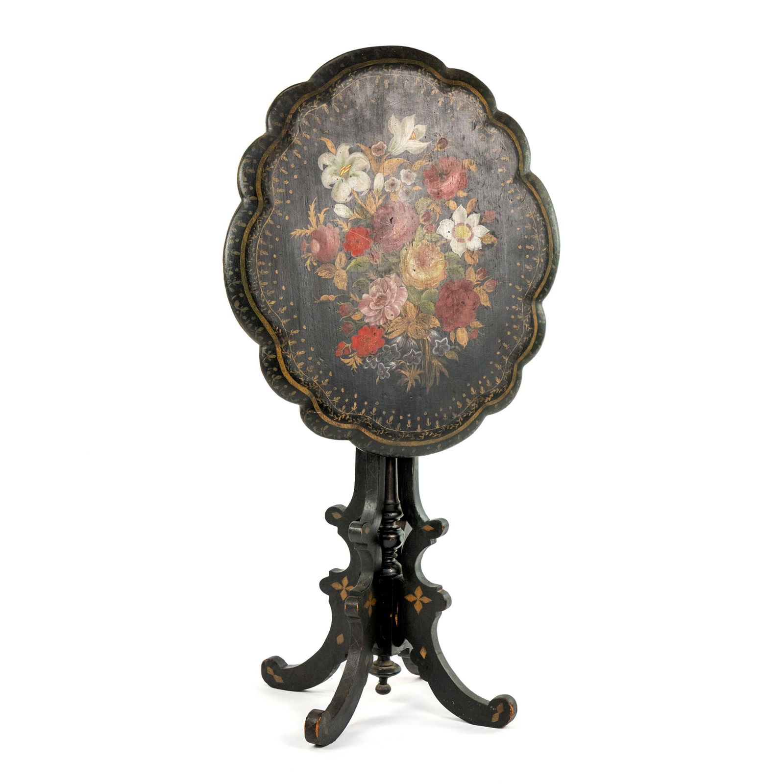 19th C Victorian Black Floral Motif Tilt Top Table (1 of 11)