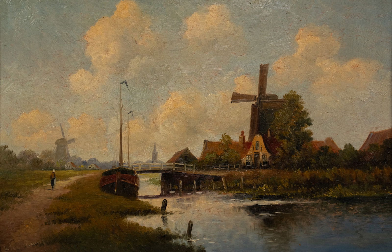 H. Steenkamp Canal Scene Oil on Board Painting (1 of 11)