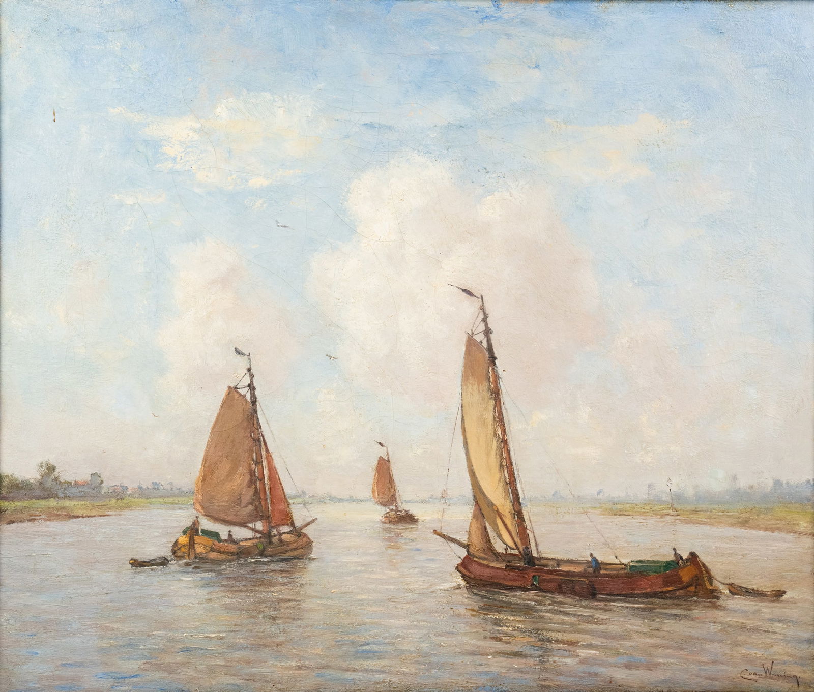 Kees Van Waning Sailboats Oil on Canvas Painting (1 of 12)