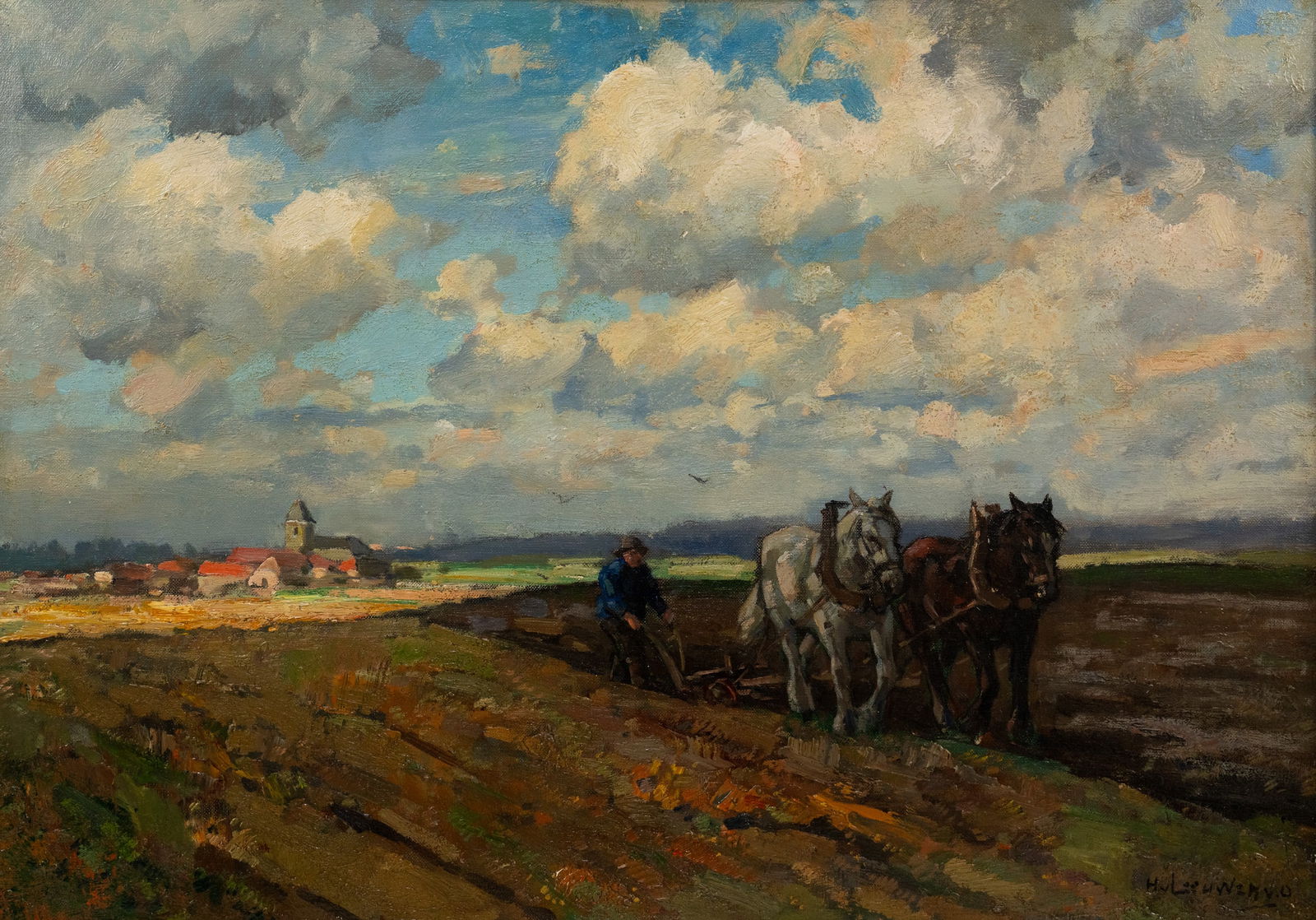 Henk Leeuwen Pastoral Landscape Oil on Canvas Painting (1 of 9)