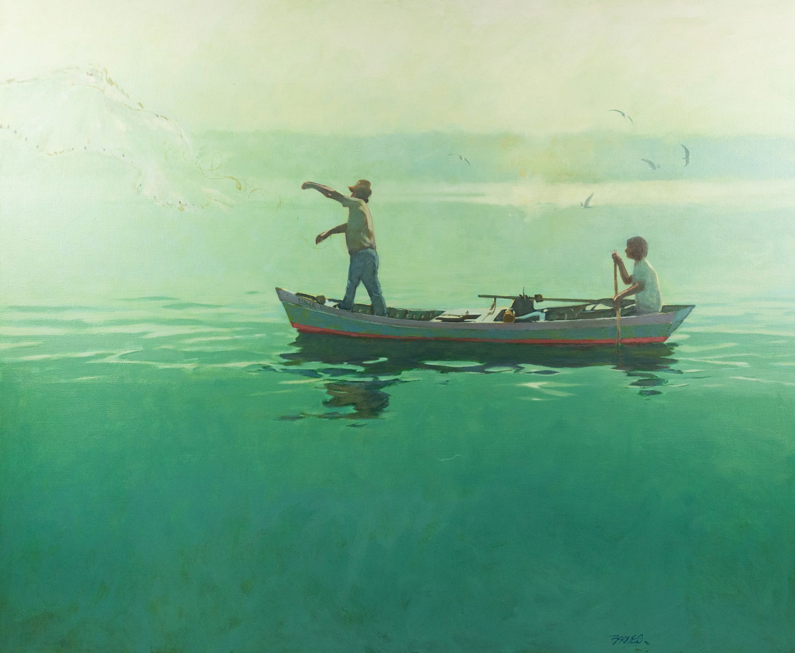 Al Barnes Fishermen Acrylic on Canvas Painting (1 of 11)