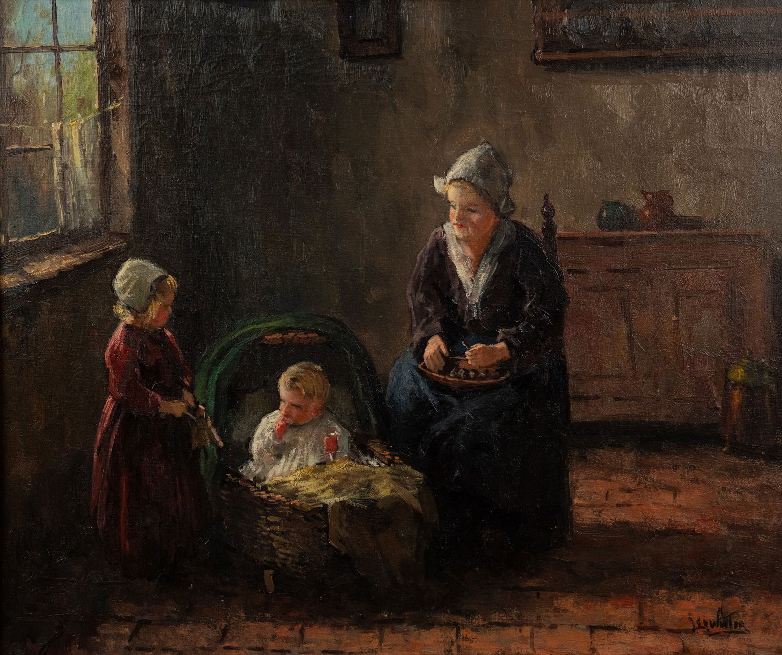 Leo Winter Interior Scene Oil on Canvas Painting (1 of 11)